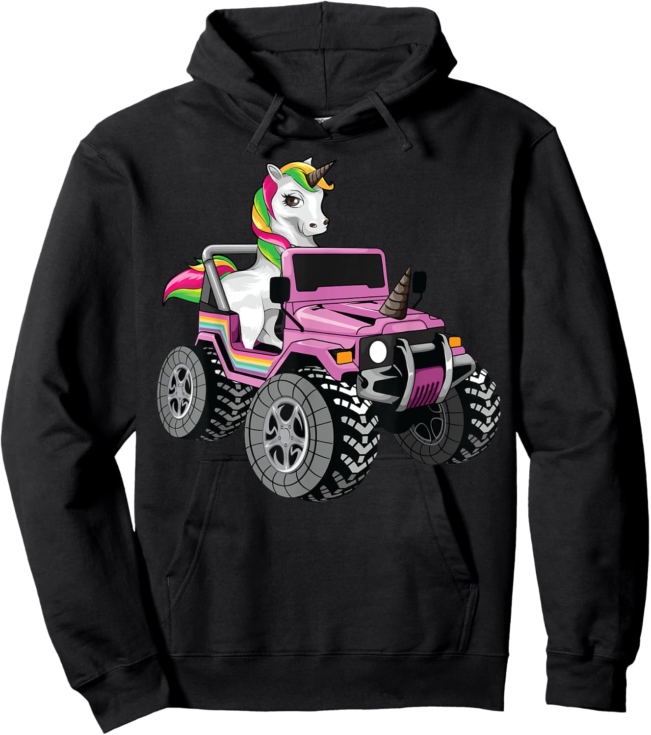 Funny Unicorn Monster Truck Gift Girls Cool Pink Party Hoodie - Hoodie | Black