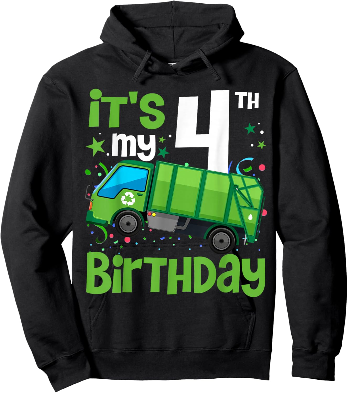 It's My 4th Birthday Garbage Truck 4 Year Old Birthday Boy Hoodie - Hoodie | Black