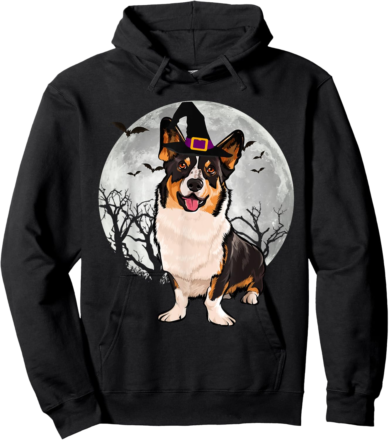 Scary Cardigan Welsh Corgi Dog Witch Hat Halloween Hoodie - Hoodie | Black