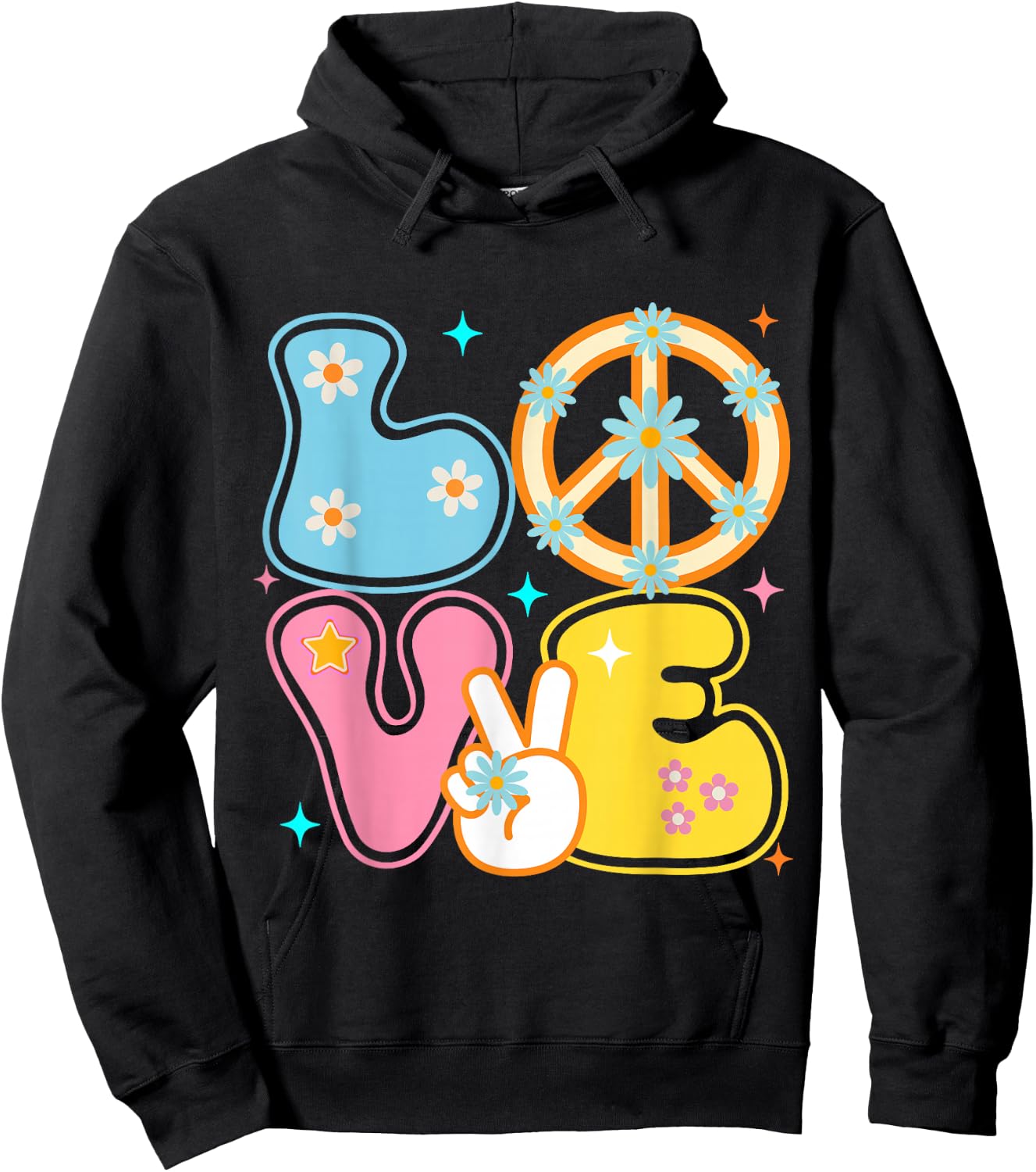 Peace Sign Love 60s 70s Tie Dye Hippie Costume Hoodie - Hoodie | Black