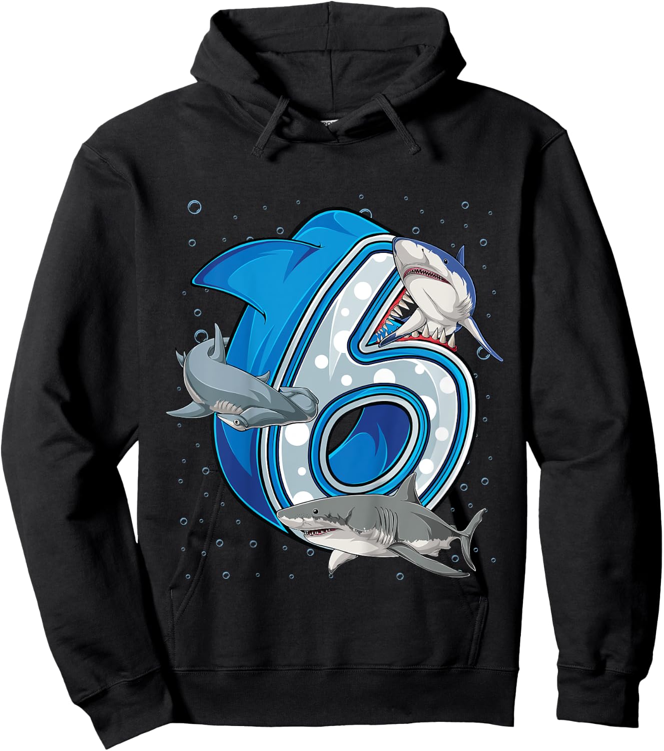Kids 6th Birthday Boys Shark 6 years Old Ocean Shark B-day Hoodie - Hoodie | Black