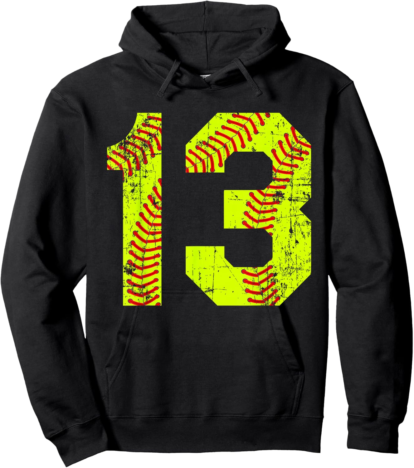 Vintage Softball 13 Jersey Number Hoodie - Hoodie | Black