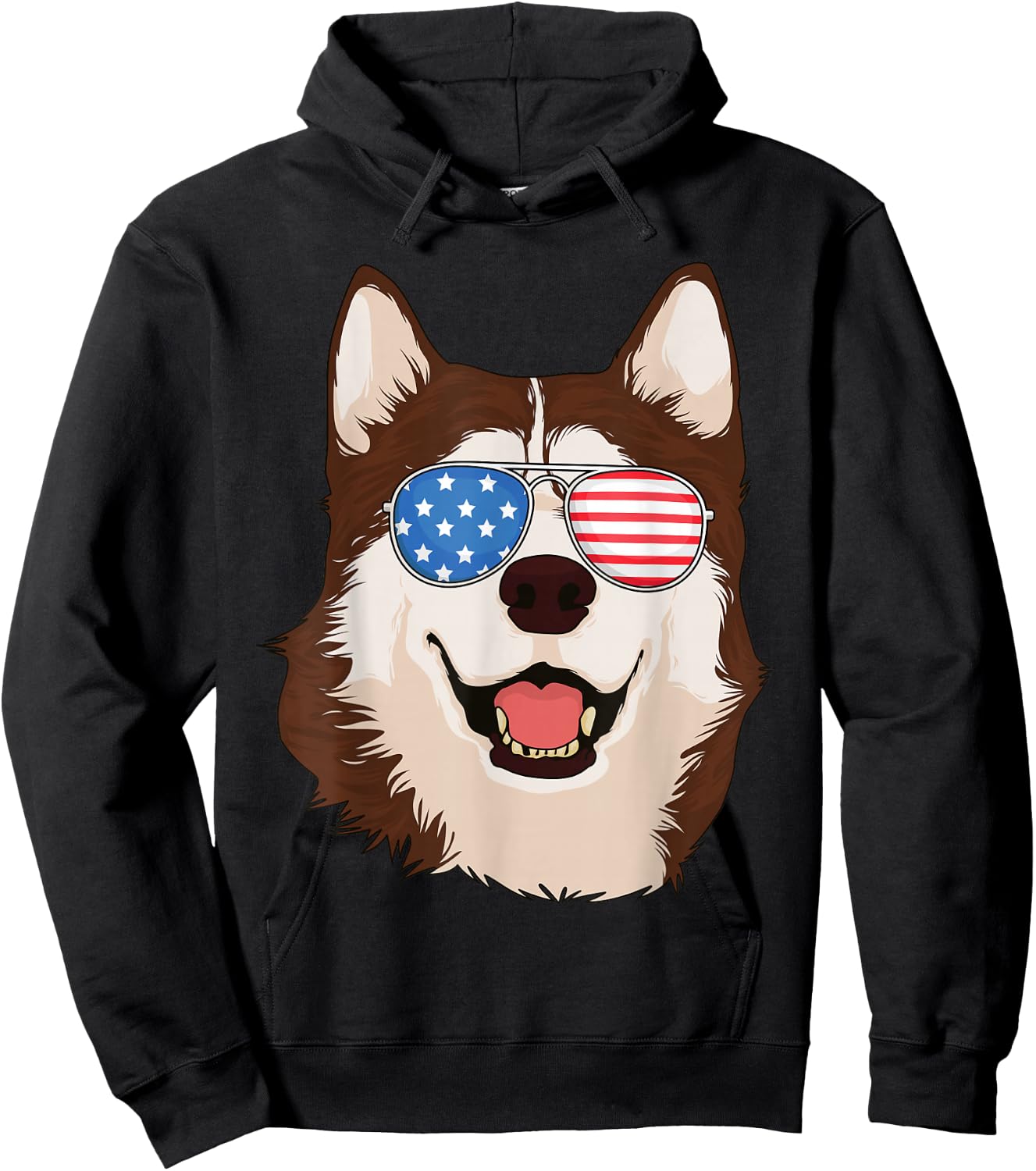 Siberian Husky 4th of July Shirt American Flag Husky Lover Hoodie - Hoodie | Black