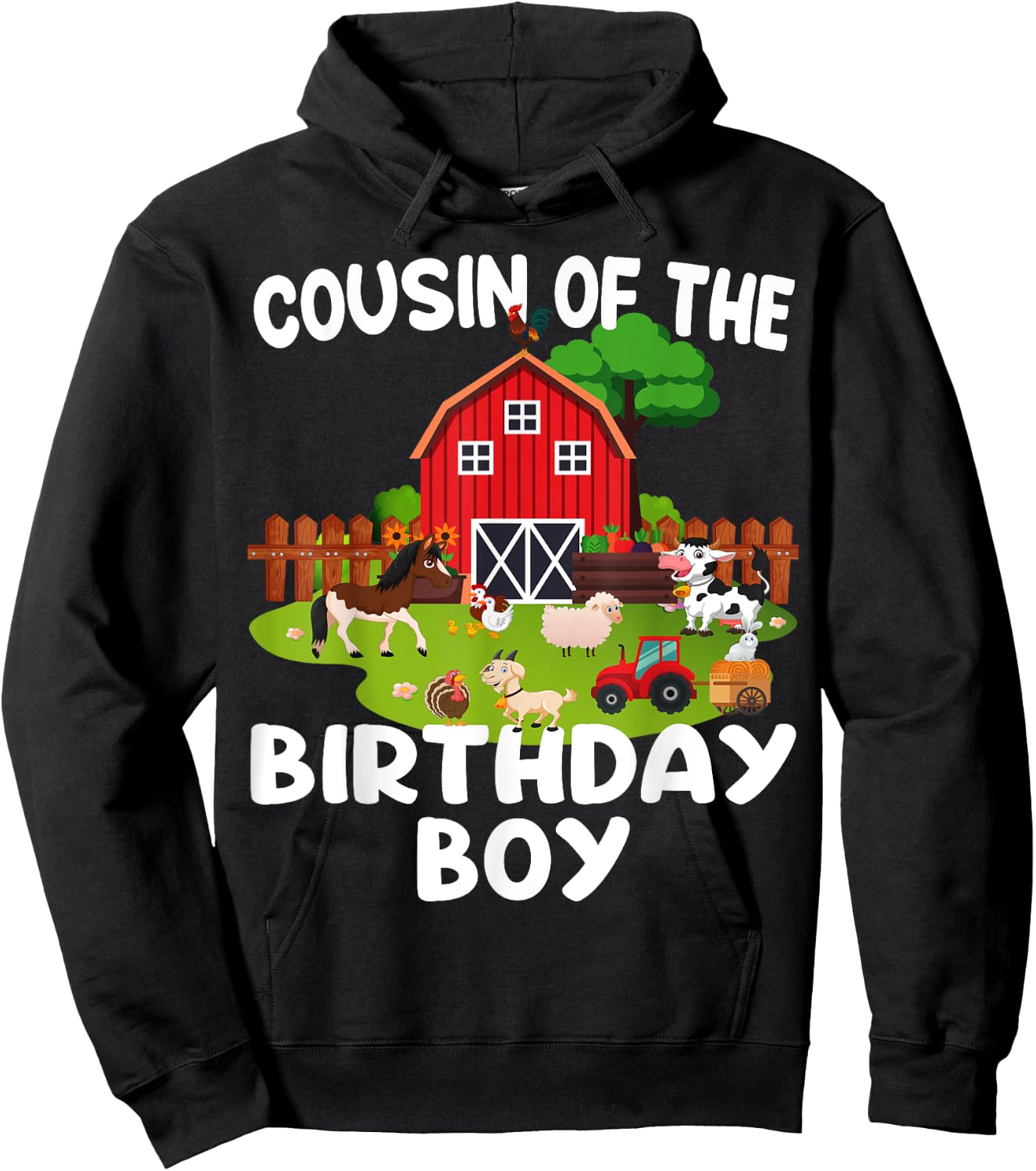 Barnyard Birthday Farm Animals Cousin Birthday Boy Hoodie - Hoodie | Black