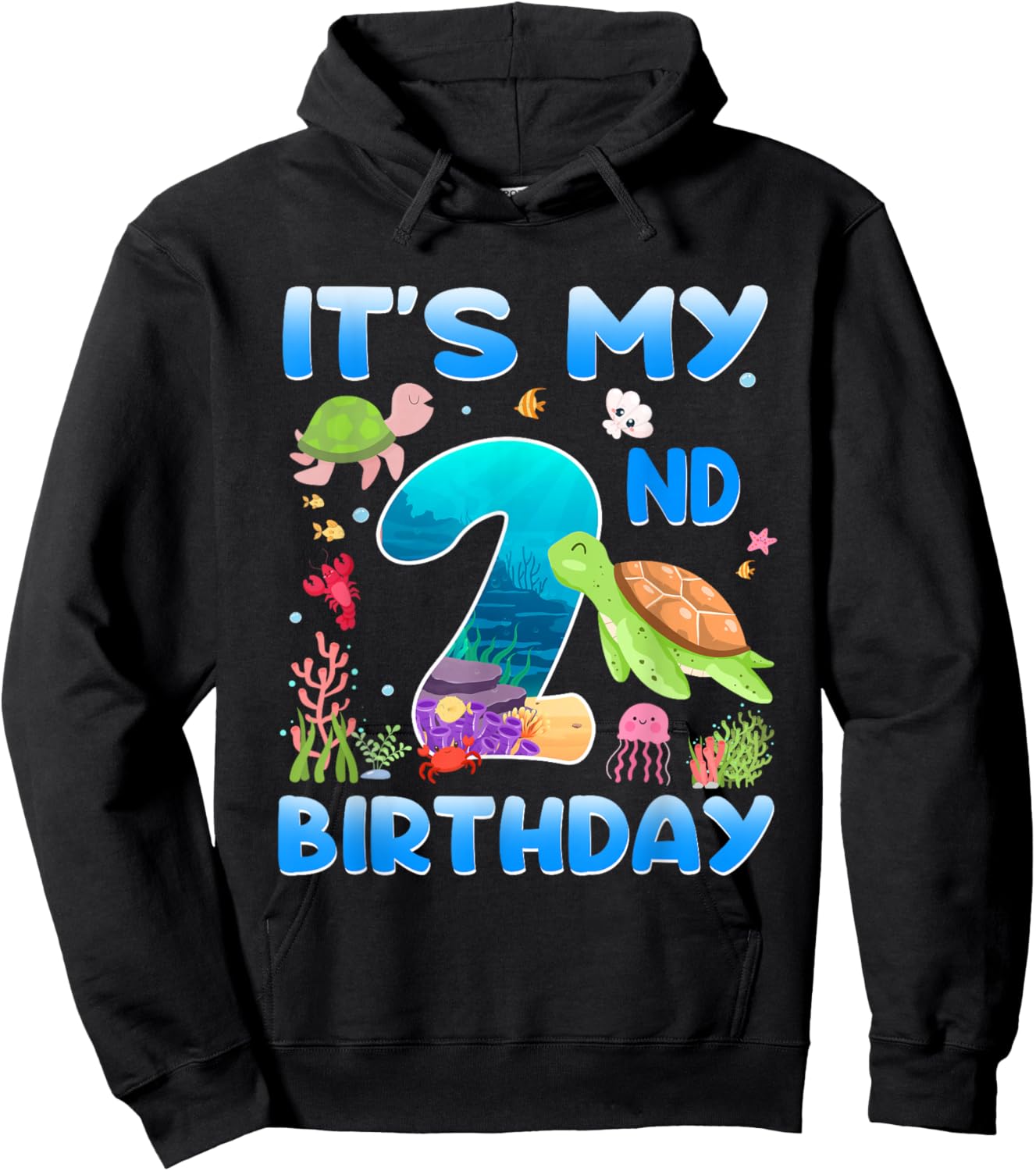 2 Year Old Girls Boys 2nd Birthday Sea Turtle Themed Hoodie - Hoodie | Black