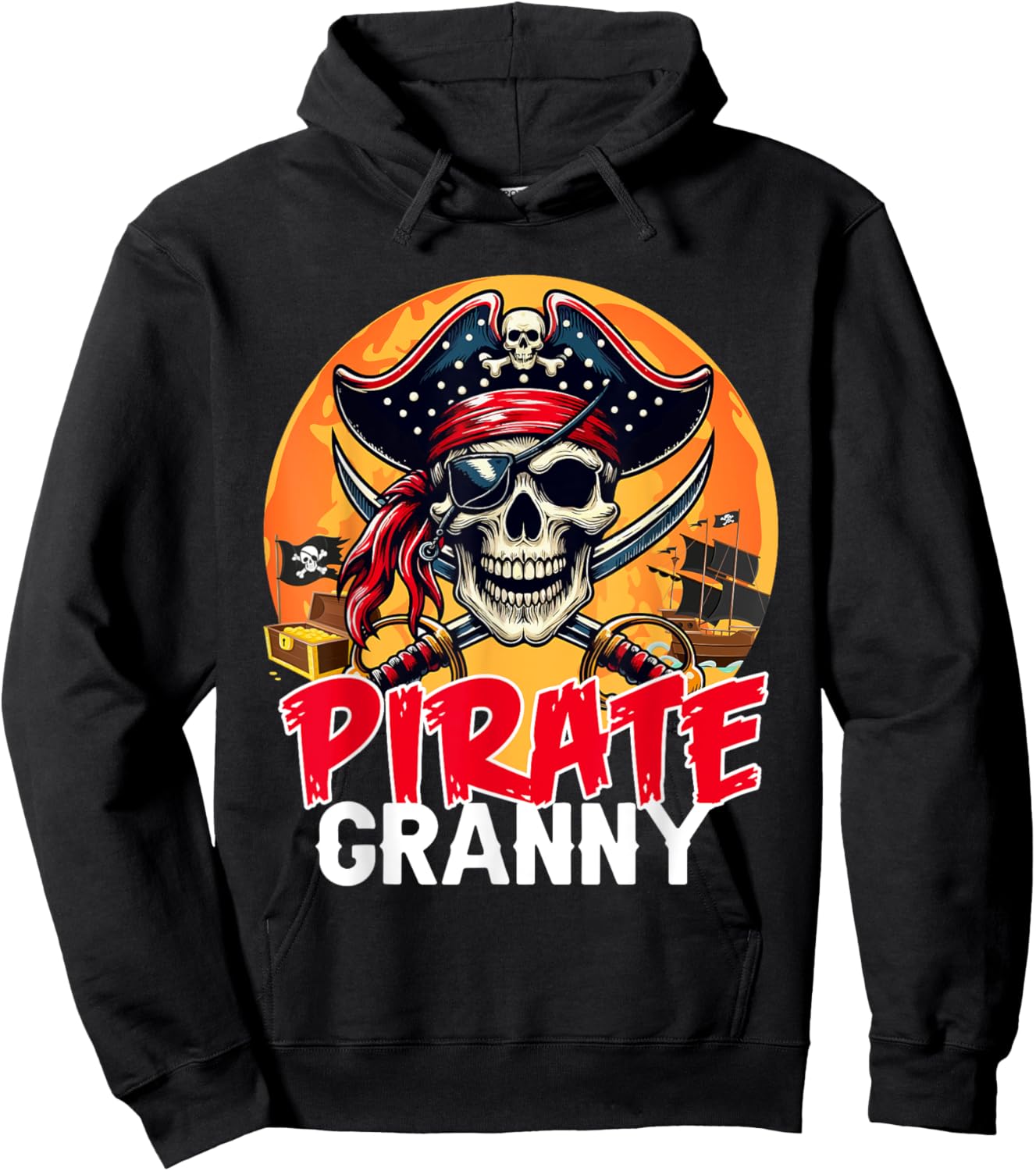 Pirate Granny Halloween Horror Pirate Skull Costume Family Hoodie - Hoodie | Black