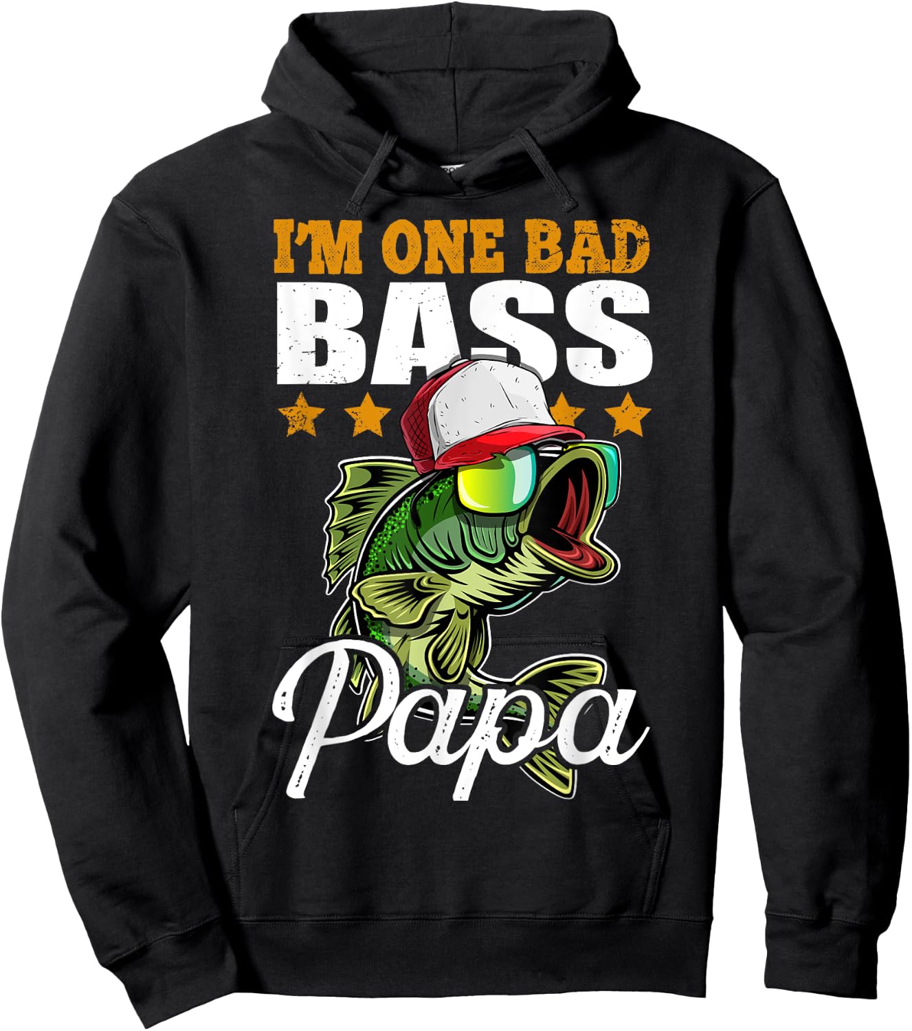 I'm One Bad Bass Papa Funny Bass Fishing Father's Day Gift Hoodie - Hoodie | Black