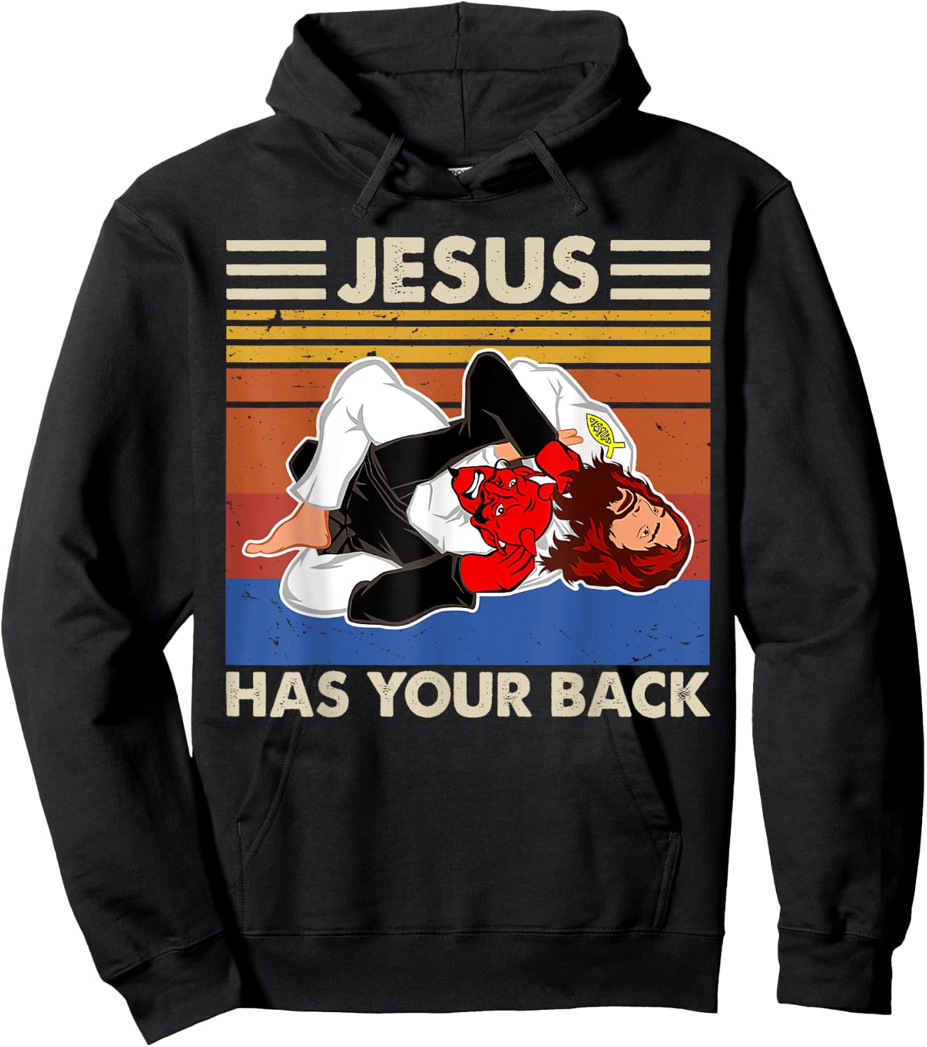 Jiu Jitsu shirts Jesus Has Your Back MMA Brazilian Jiujitsu Hoodie - Hoodie | Black
