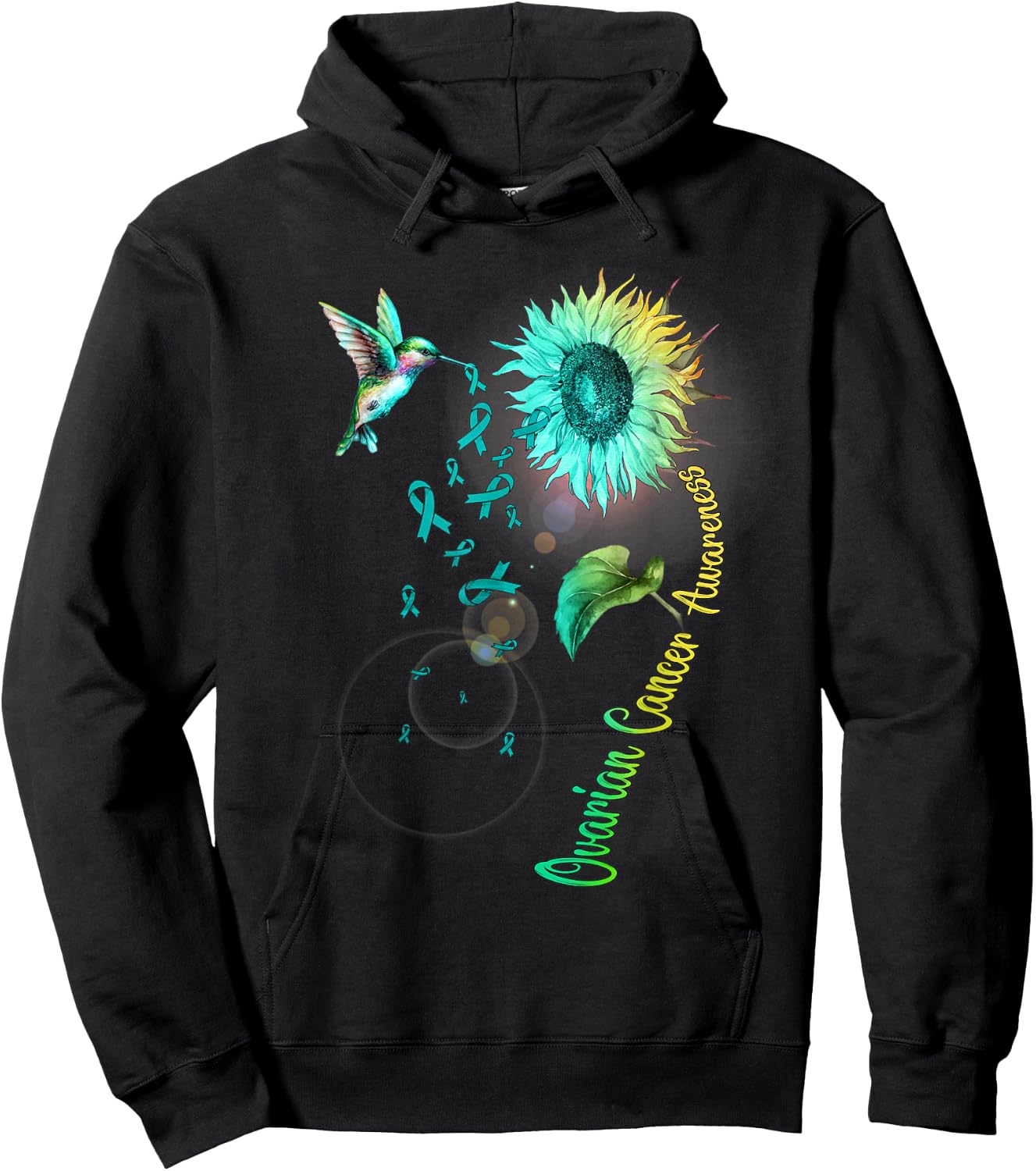 Ovarian Cancer Sunflower Hummingbird Hoodie - Hoodie | Black