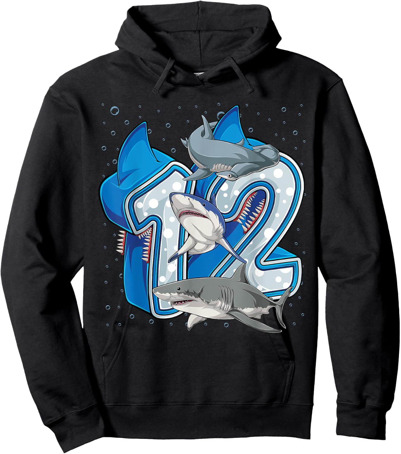 12th Birthday Boys Shark 12 years Old Ocean Shark B-day Hoodie - Hoodie | Black