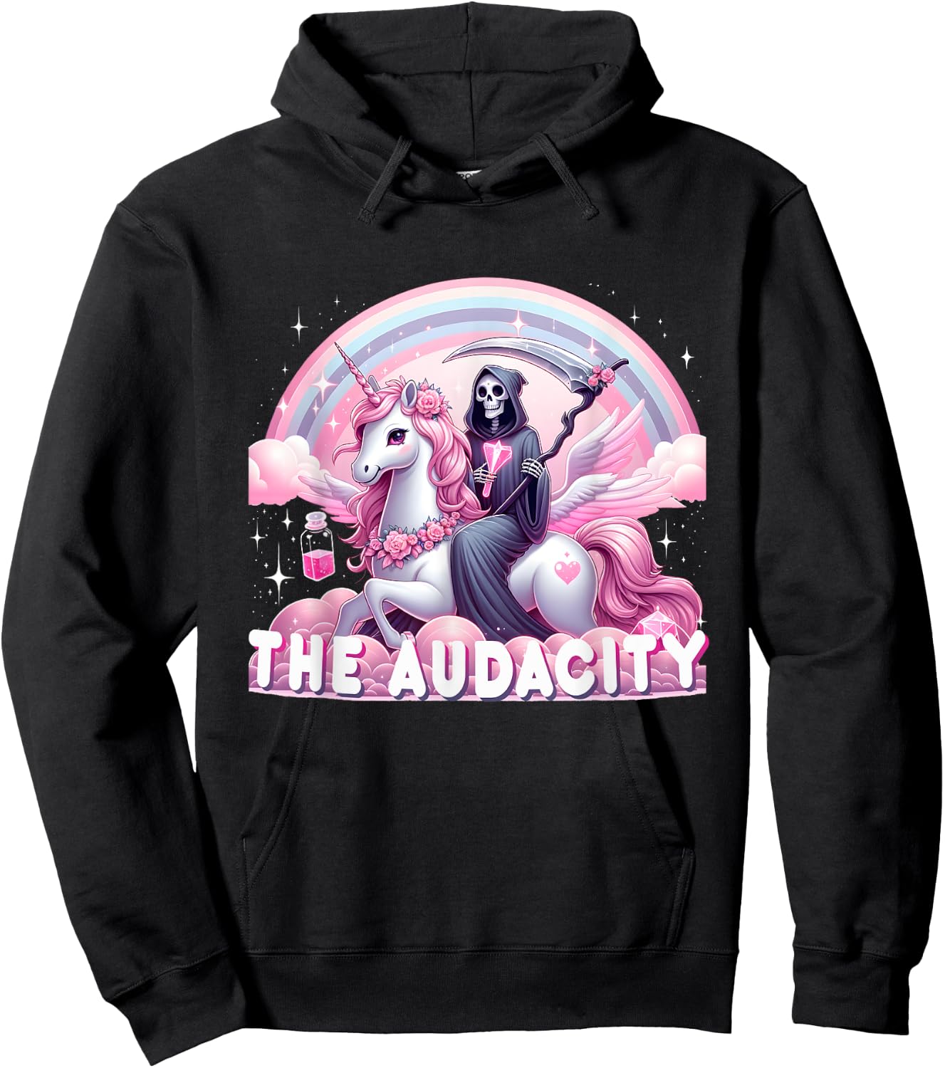 Cute Grim Reaper Sarcastic Skeleton Snarky Skeleton Unicorn Hoodie - Hoodie | Black