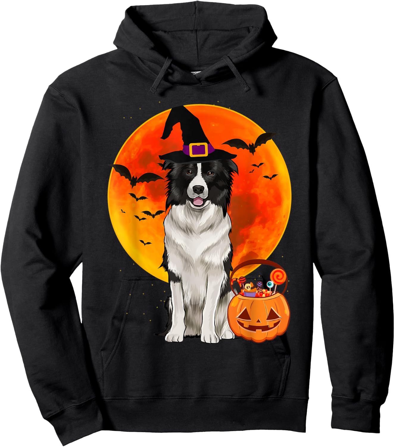 Dog Halloween Border Collie Jack O Lantern Pumpkin Hoodie - Hoodie | Black