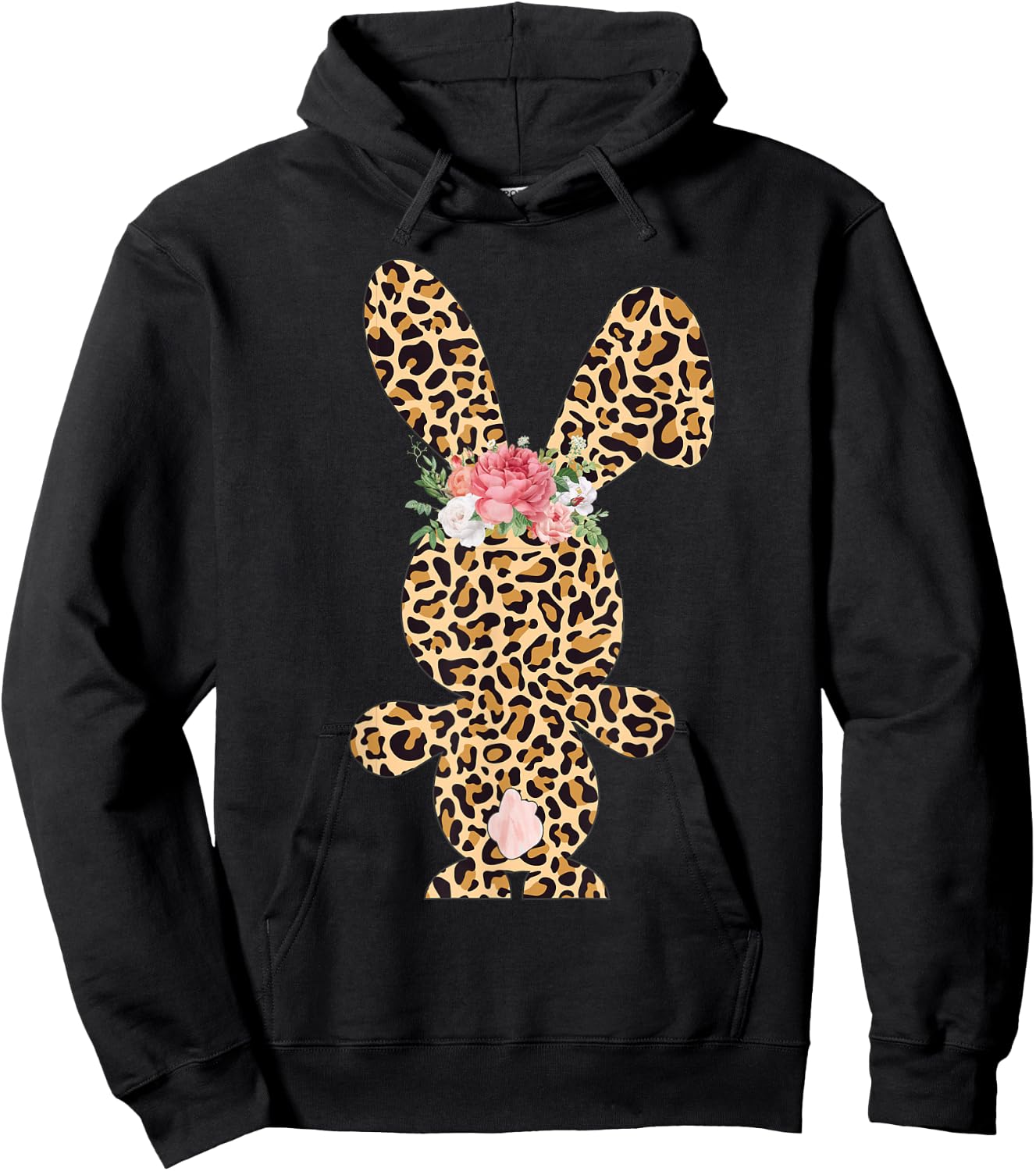 Leopard Print Bunny Flowers Girls Women Happy Easter Hoodie - Hoodie | Black