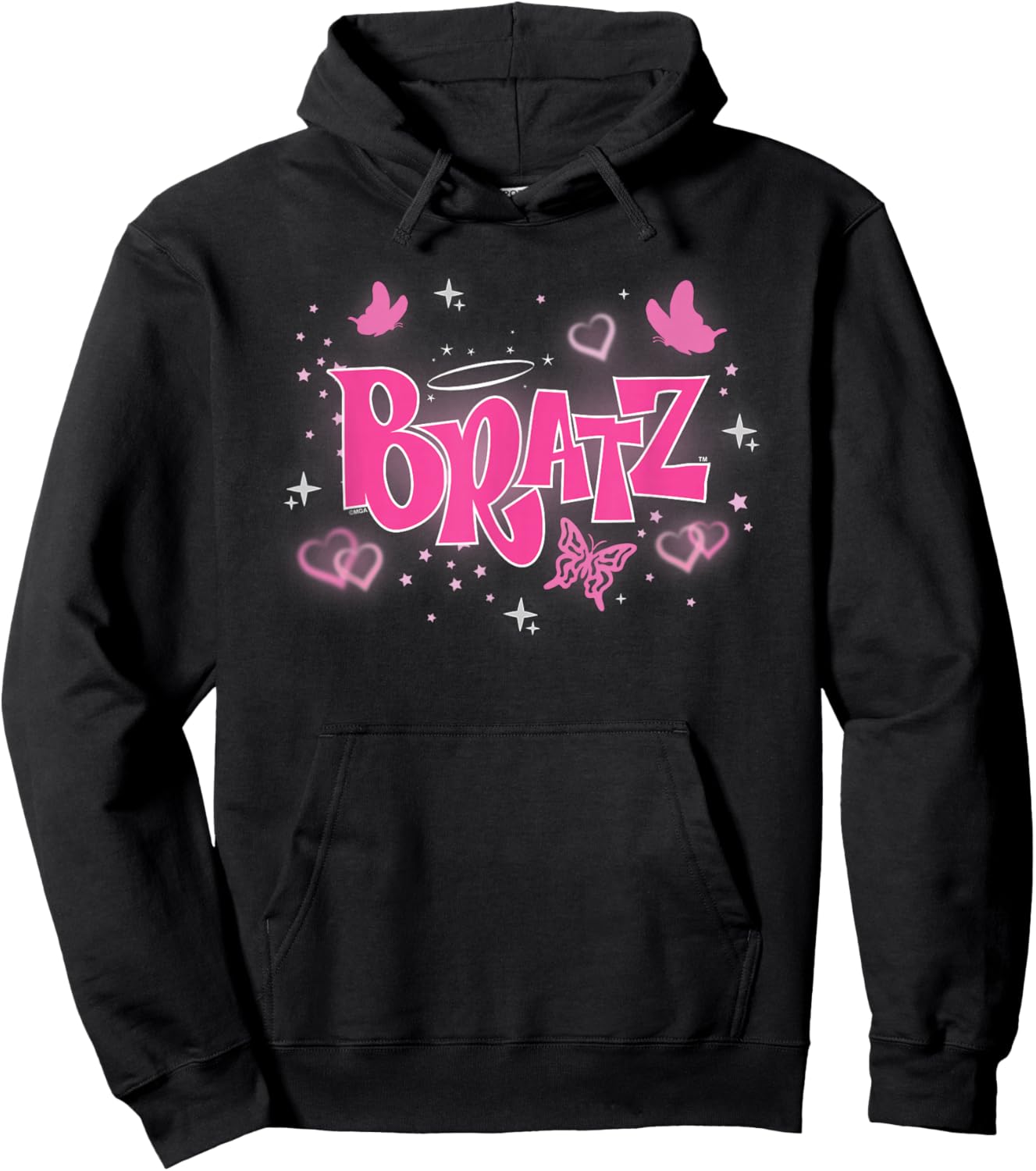 Bratz - Pink Y2K Butterfly Logo with Hearts Hoodie - Hoodie | Black