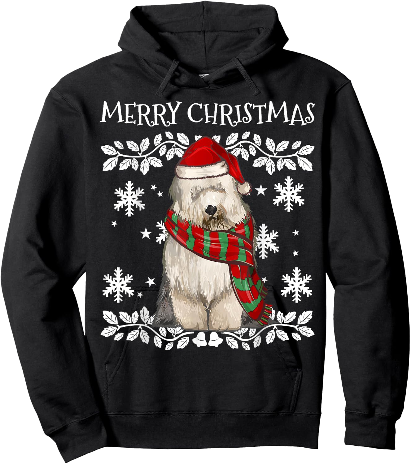 Merry Christmas Ornament Old English Sheepdog Xmas Santa Hoodie - Hoodie | Black