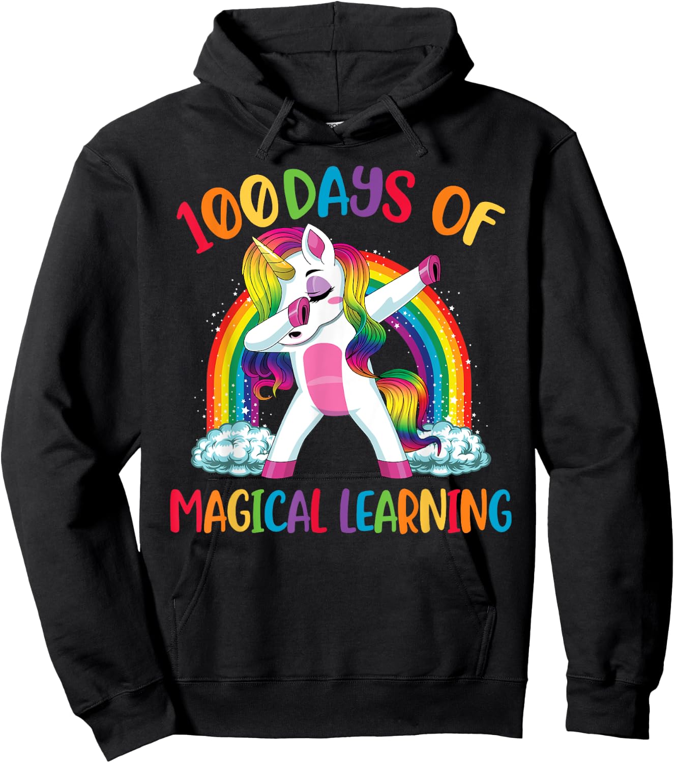 100 Days Of Magical Learning Dabbing Unicorn Girls Kids Hoodie - Hoodie | Black