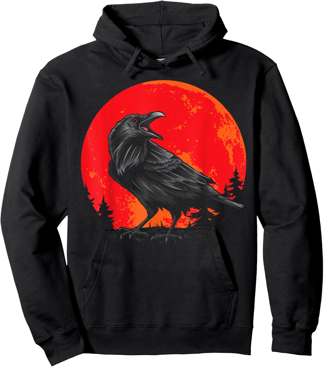 Red Moon Black Crow Gothic Animal Bird Spooky Forest Raven Hoodie - Hoodie | Black