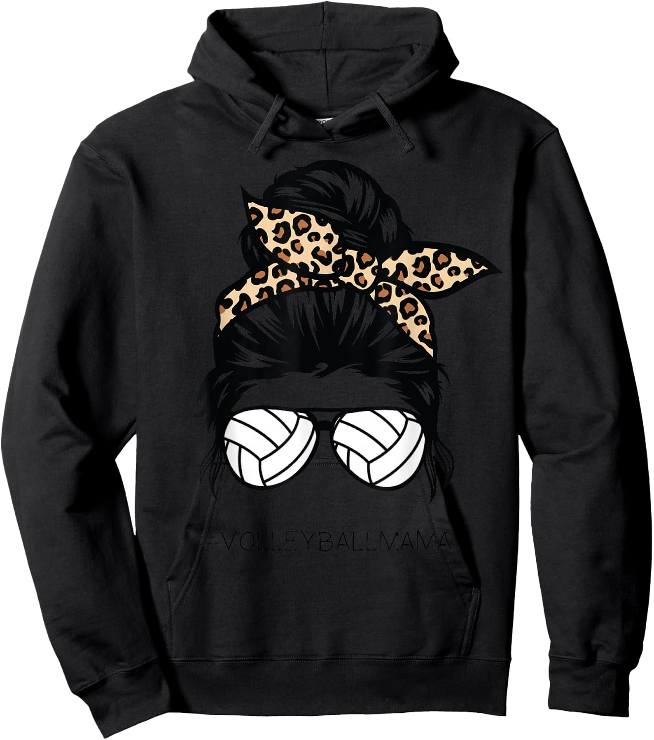 Volleyball Mom Leopard Ball messy hair bun Mother's Day Hoodie - Hoodie | Black