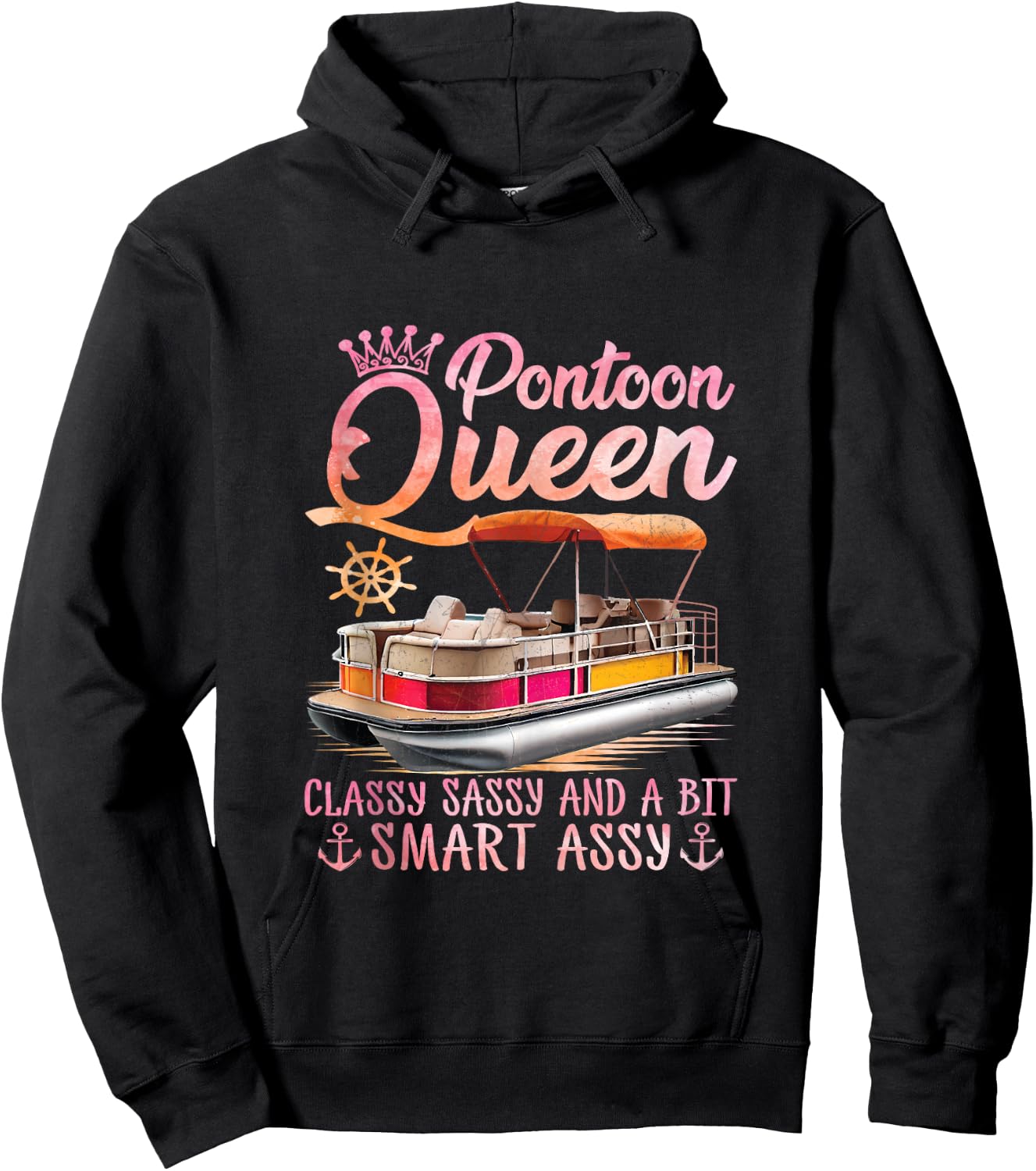 Pontoon Queen Pontoon Boat Party Lake Pontooning Summer Trip Hoodie - Hoodie | Black