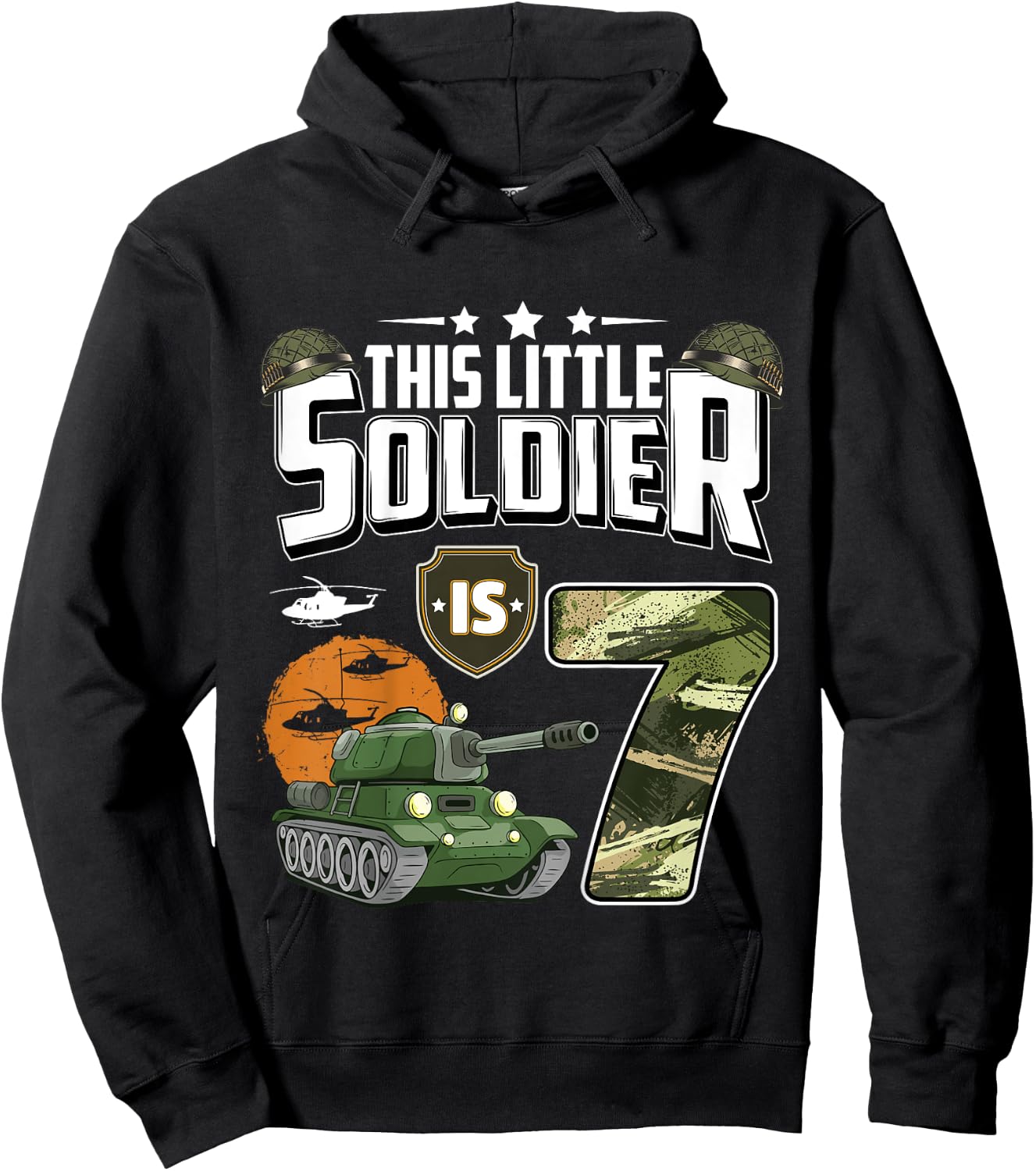 Kids 7 Year Old Soldier 7th Birthday Military Themed Camo boys Hoodie - Hoodie | Black