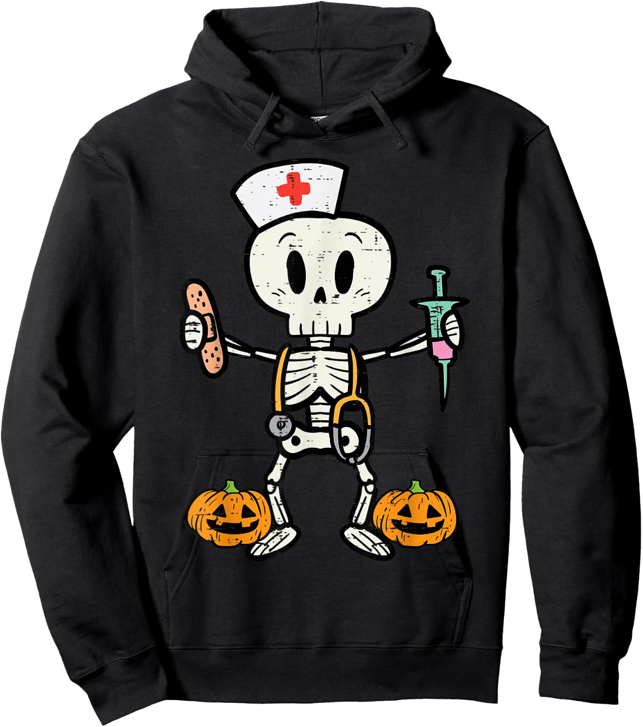 Halloween Nicu Nurse Skeleton Scrub Top Costume Women Men Hoodie - Hoodie | Black