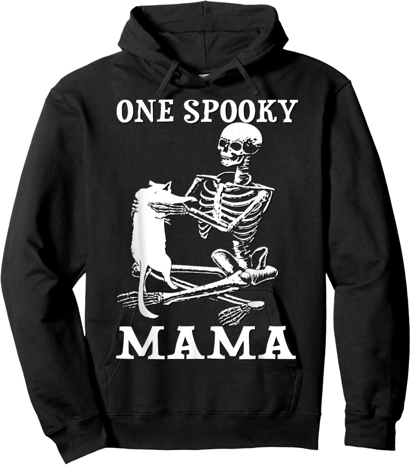 Skeleton Holding A Cat One Spooky Mamaa Halloween Costume Women Kids Hoodie - Hoodie | Black