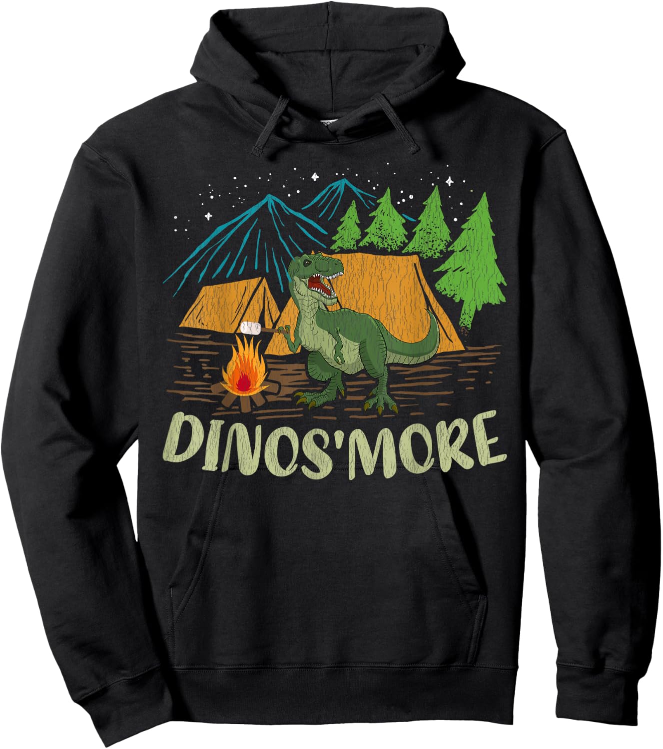 Camping S'more Dinosaur Lover Funny Dinosaur Camping - Black, -Adults, Short Sleeve, Classic Fit, Small Hoodie - Hoodie | Black