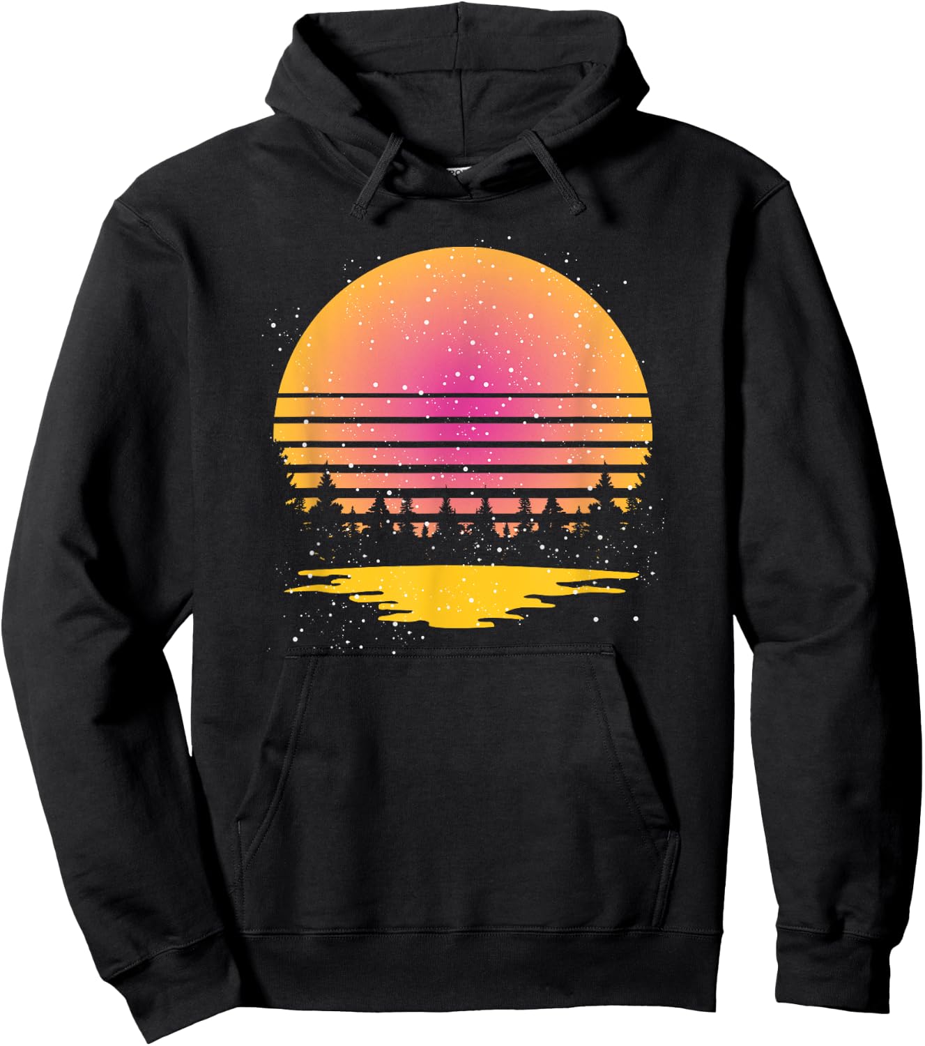 Retro Nature Wildlife Trees Reflection Full Moon Forest Hoodie - Hoodie | Black