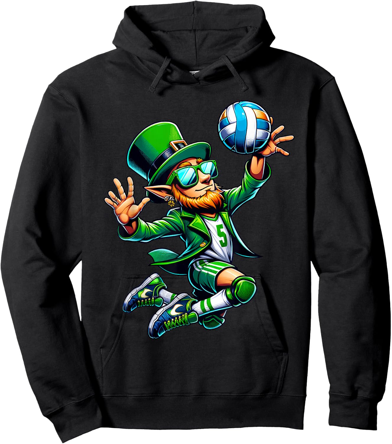 Leprechaun Playing Volleyball St Patricks Day Sport Men Boys Hoodie - Hoodie | Black