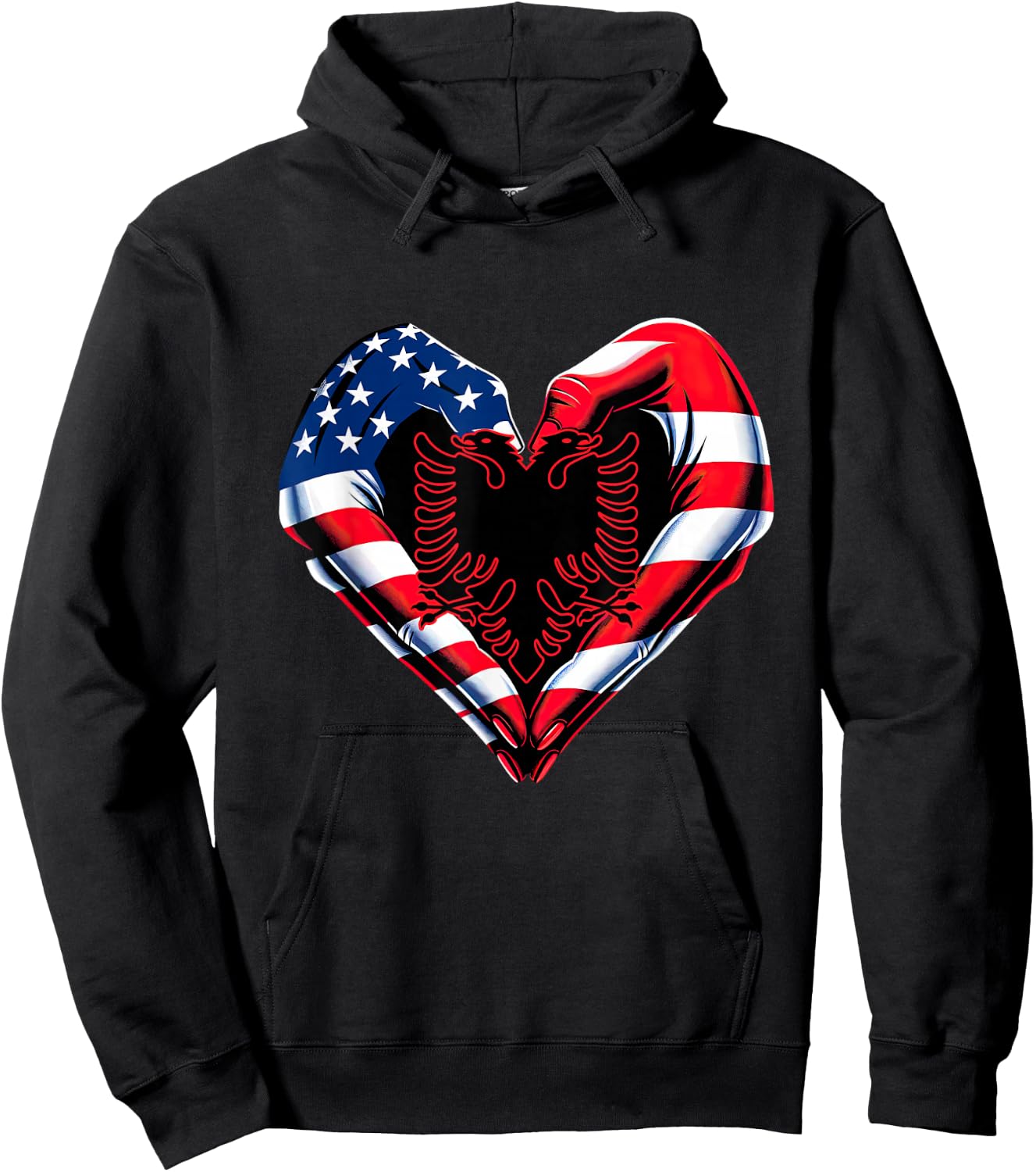 Skanderbeg Albanian Heartbeat ECG Eagle Kosovo Albanian Hoodie - Hoodie | Black