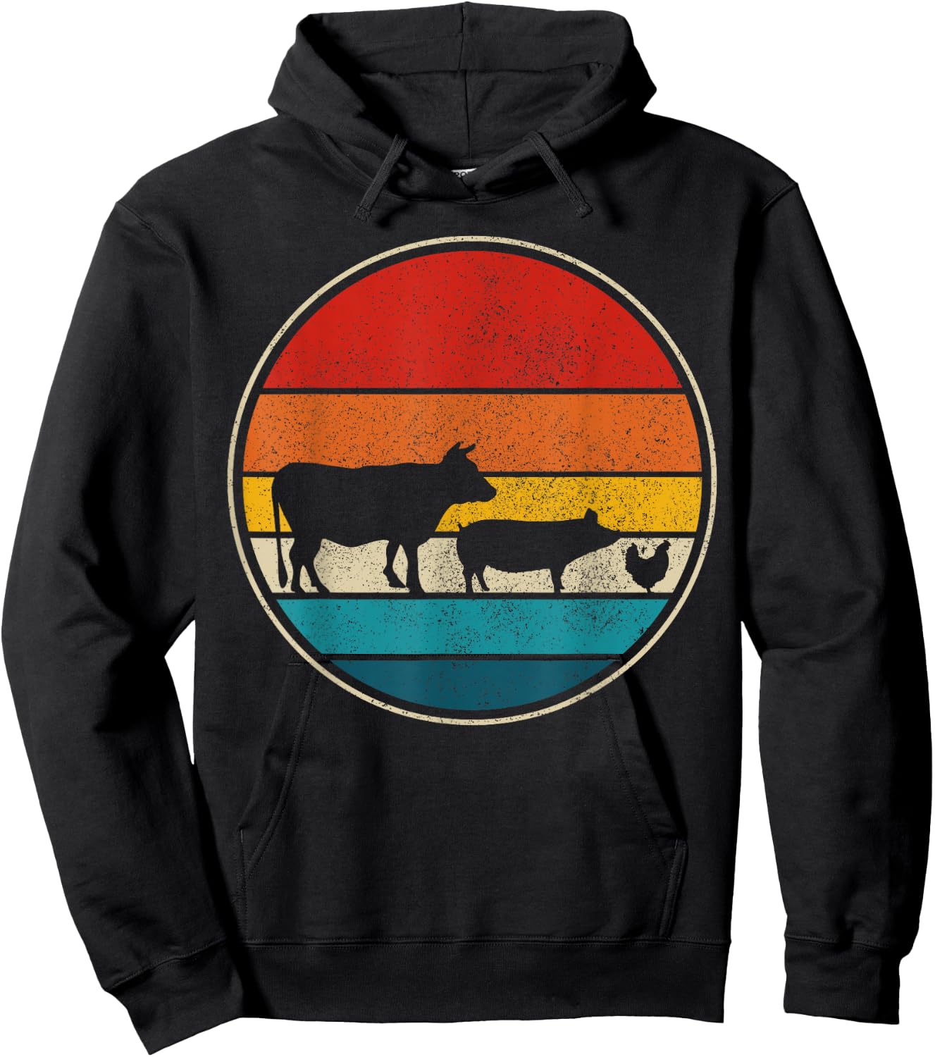 Farm Animals Cow Pig Chicken Vintage Retro Farm Gift Hoodie - Hoodie | Black