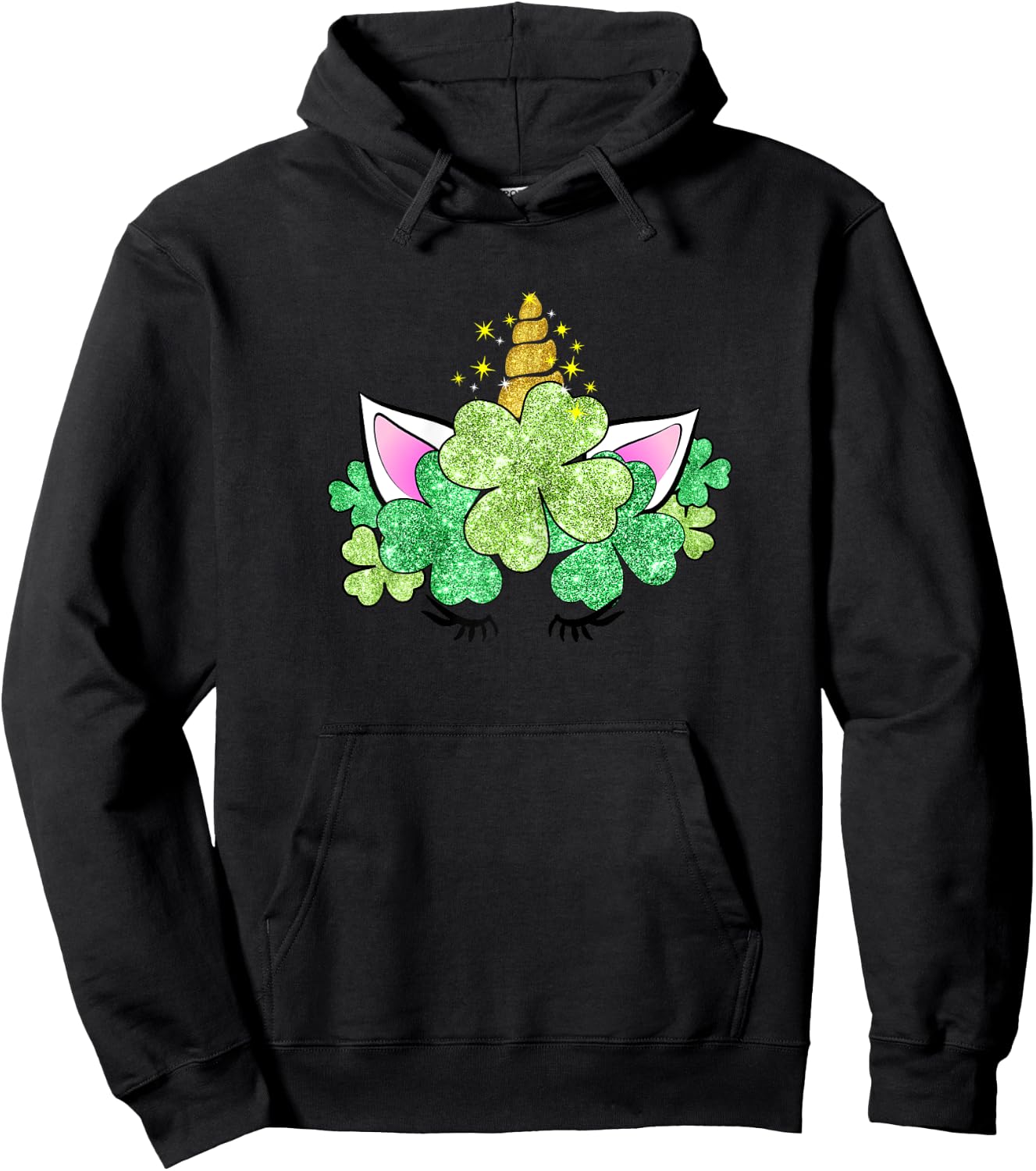 Green Shamrocks Irish Cute Unicorn Girls St Patrick's Day Hoodie - Hoodie | Black