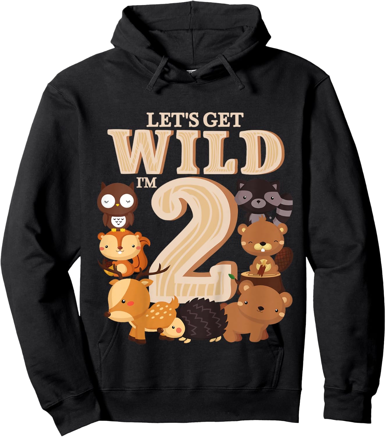 2 Year Old Woodland Animals Birthday Wild Forest 2nd Gift Hoodie - Hoodie | Black