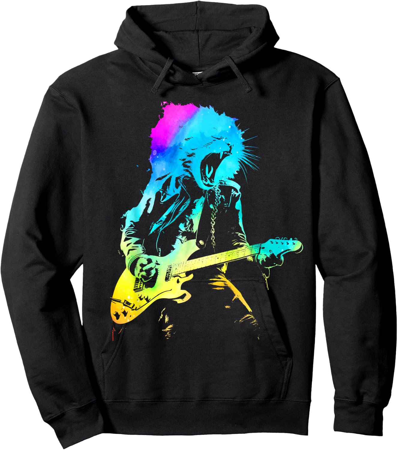 Colorful Rock Cat Playing Guitar Funny Guitar Cat Women Hoodie - Hoodie | Black