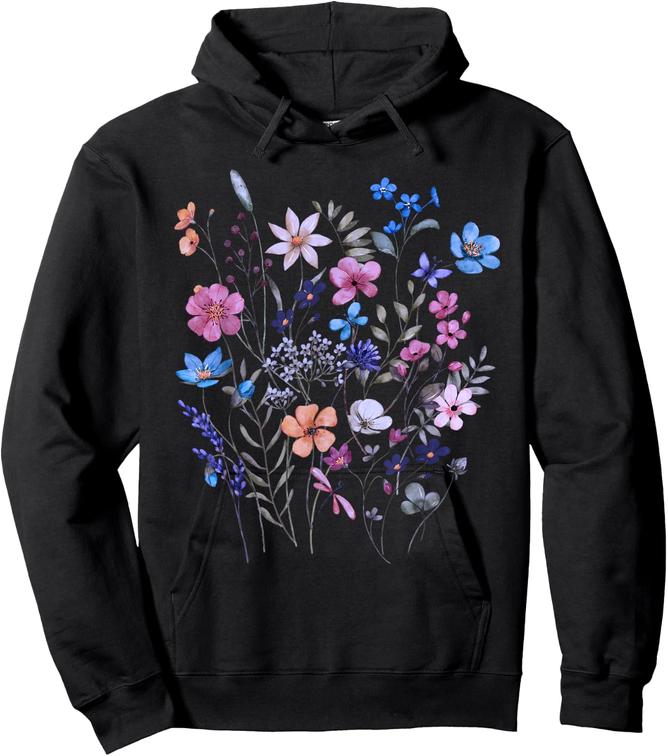 Vintage Flowers Women Wildflower Graphic Floral Gardening Hoodie - Hoodie | Black