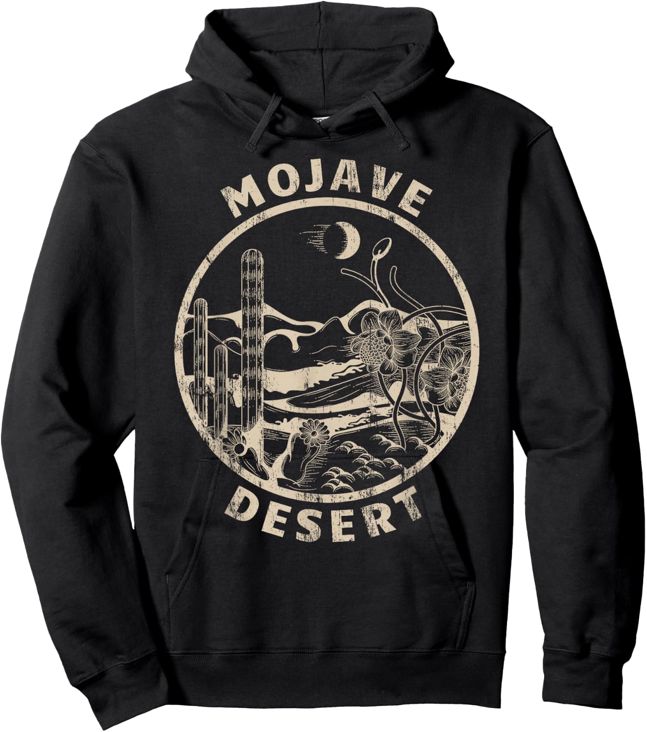 Mojave Desert Linocut Distressed Desert Hoodie - Hoodie | Black
