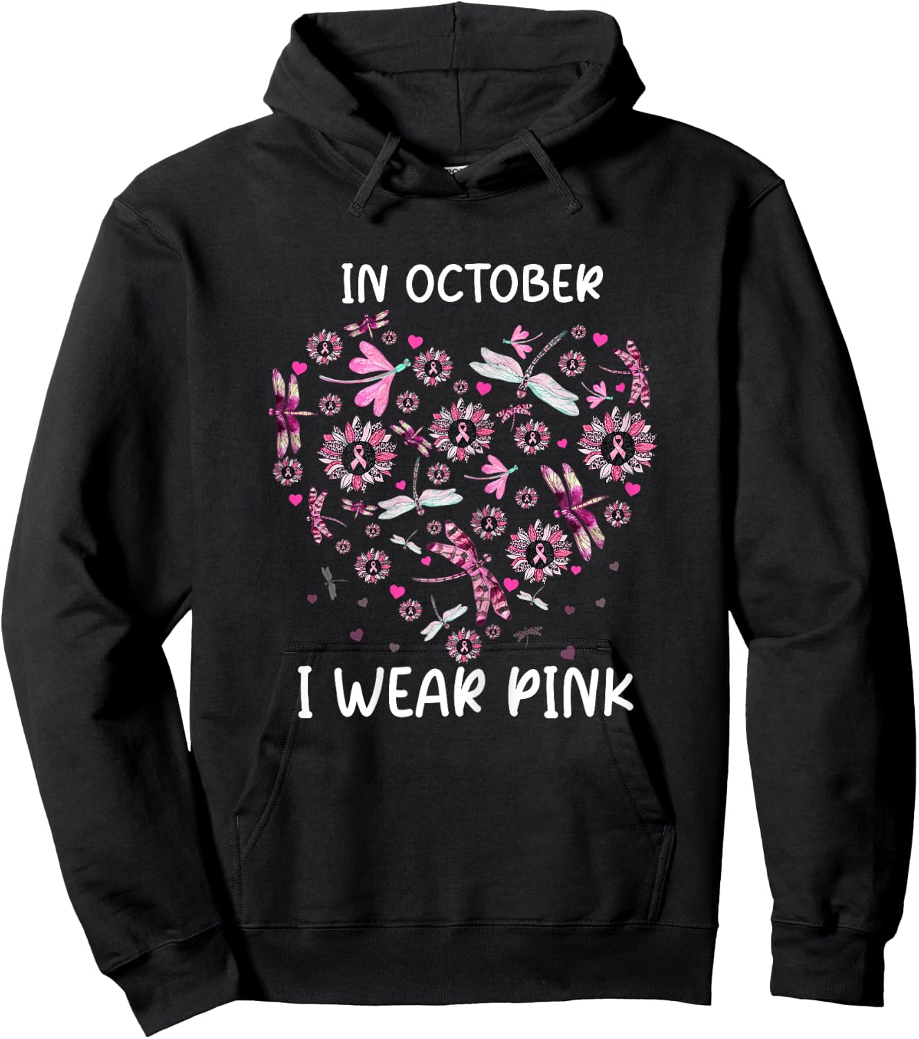 Sunflower Dragonfly Pink Breast Cancer Awareness Women Hoodie - Hoodie | Black
