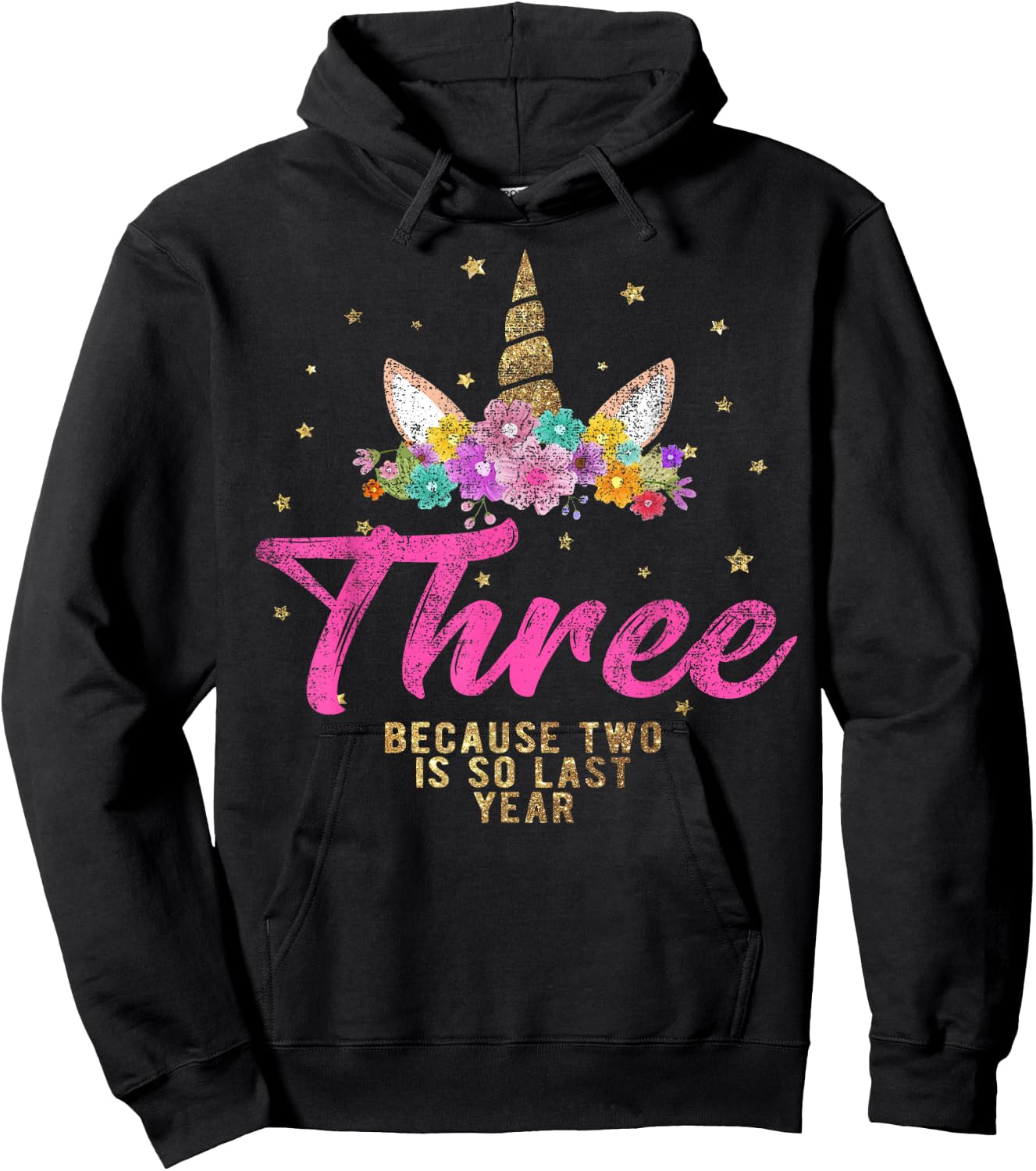 Unicorn Birthday Shirt for 3 Year Old Girl Gift 3 Hoodie - Hoodie | Black