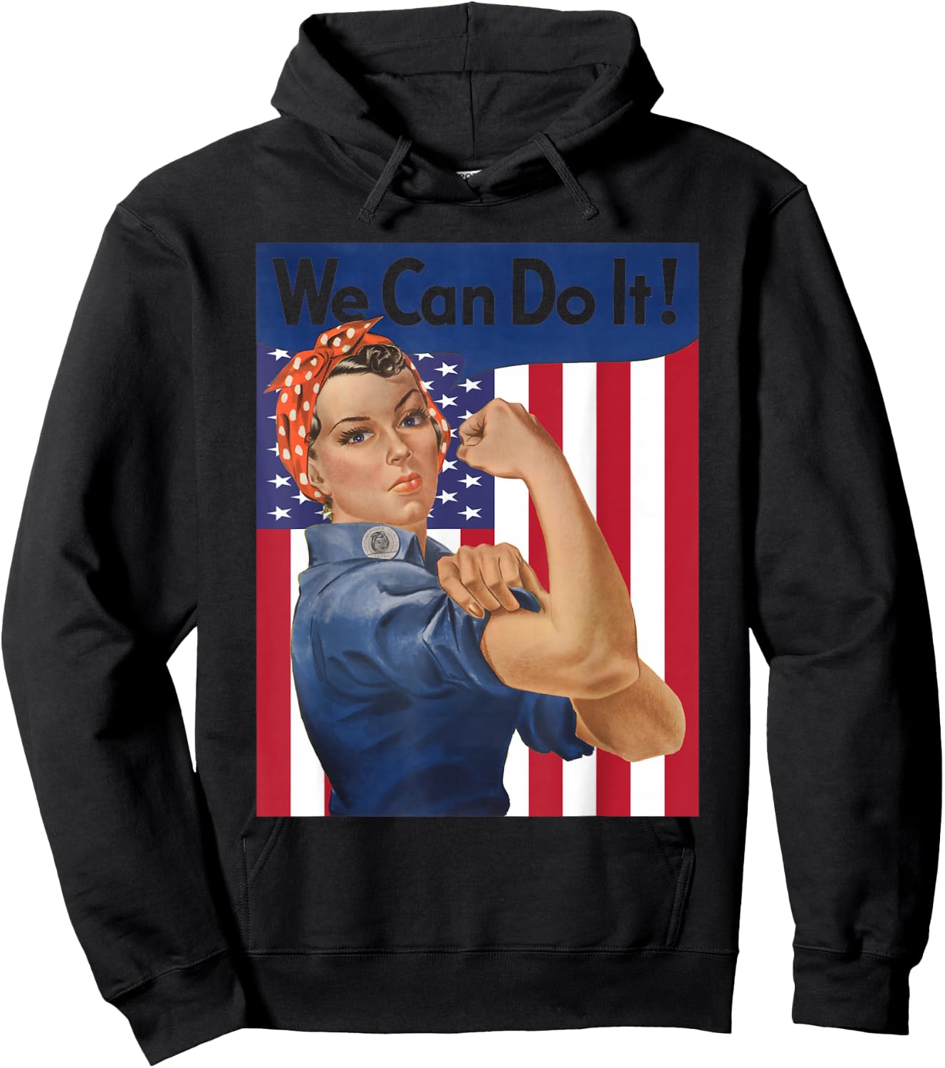 We Can Do It Rosie The Riveter Feminist USA Flag Rosey Rosy Hoodie - Hoodie | Black