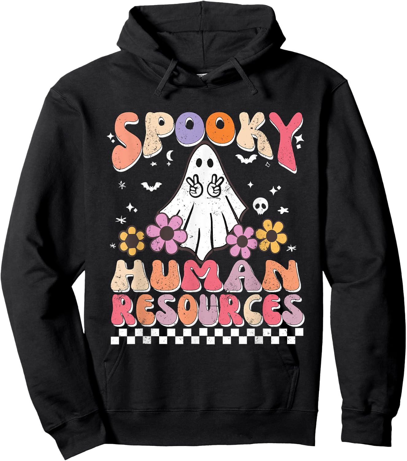 Spooky HR Manager Retro Groovy Halloween Matching HR Manager Hoodie - Hoodie | Black
