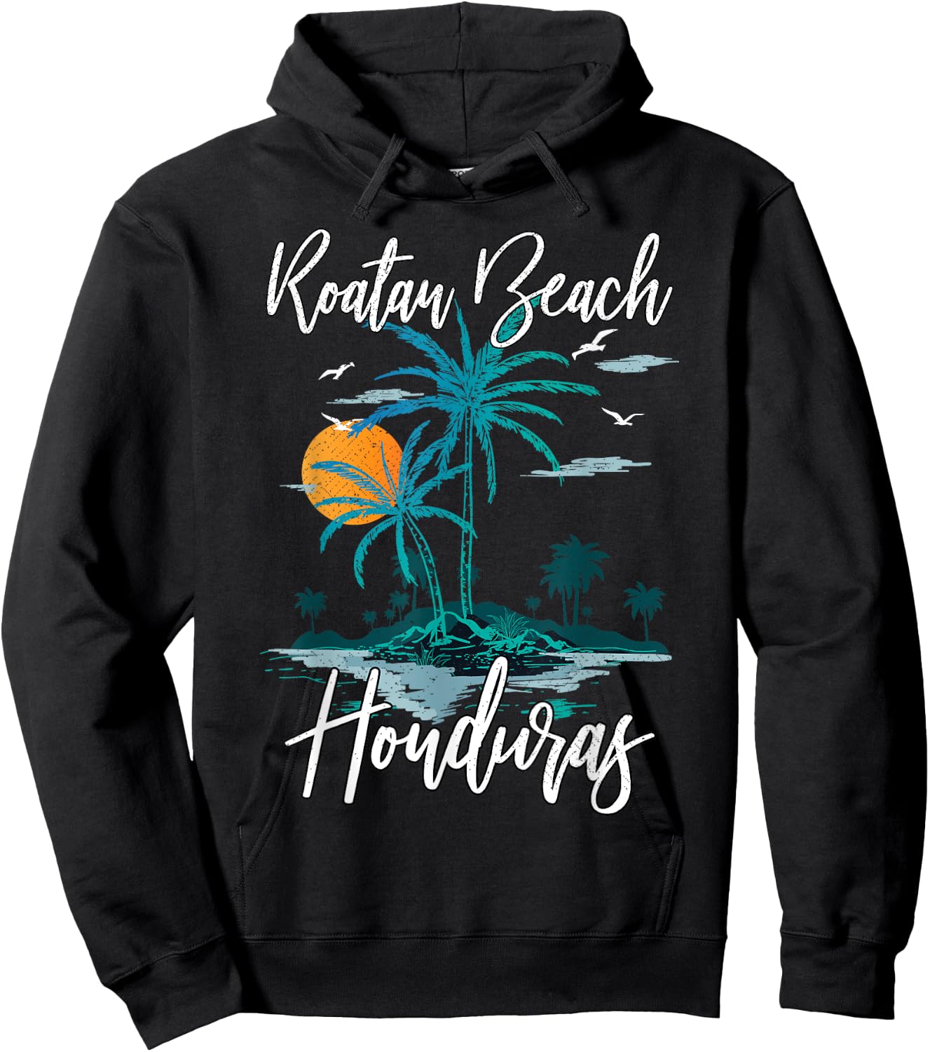 Family Vacation Retro Sunset Honduras Roatan Beach Women Girls Kids Hoodie - Hoodie | Black