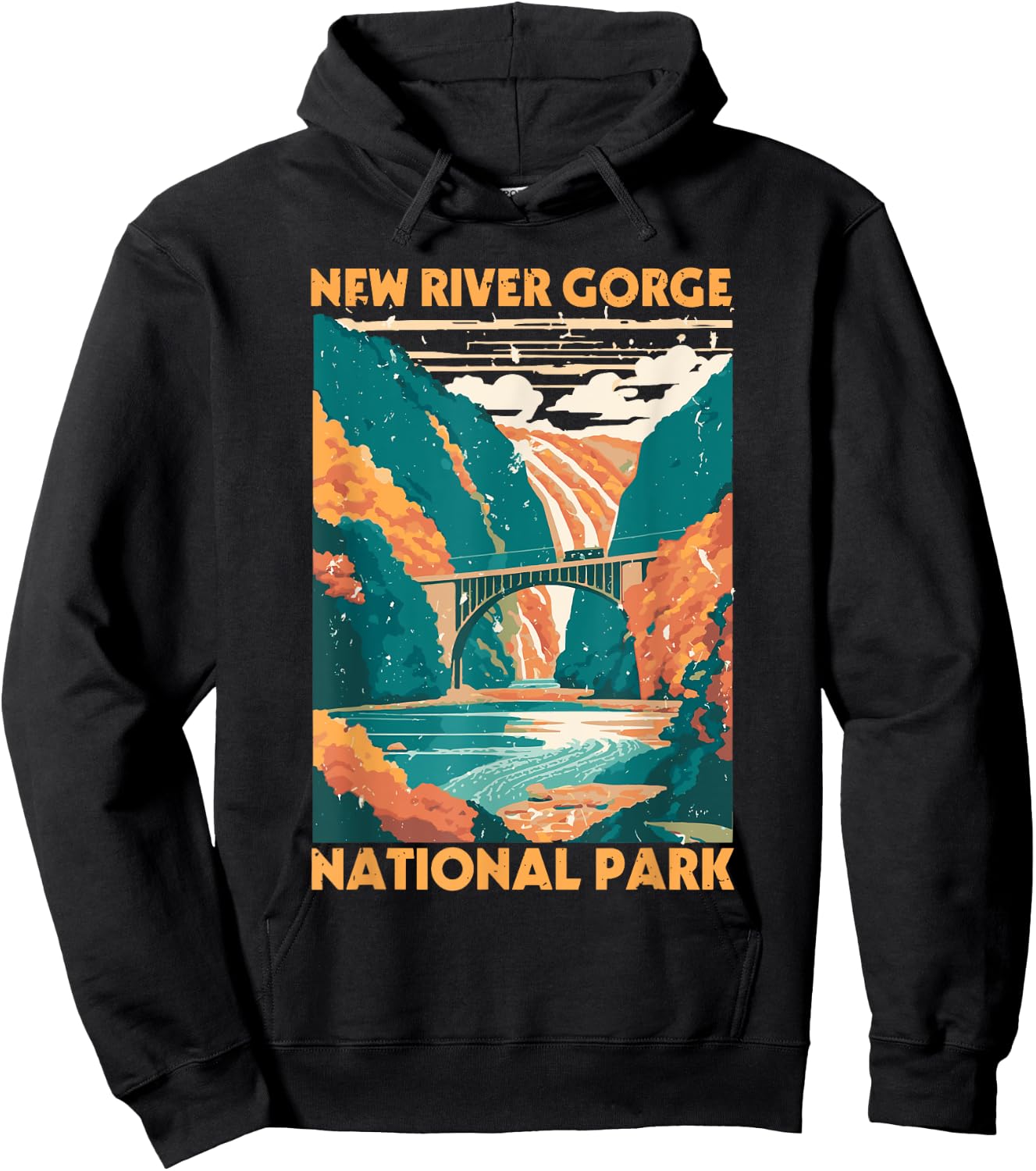 Vintage New River Gorge National Park West Virginia Travel Hoodie - Hoodie | Black