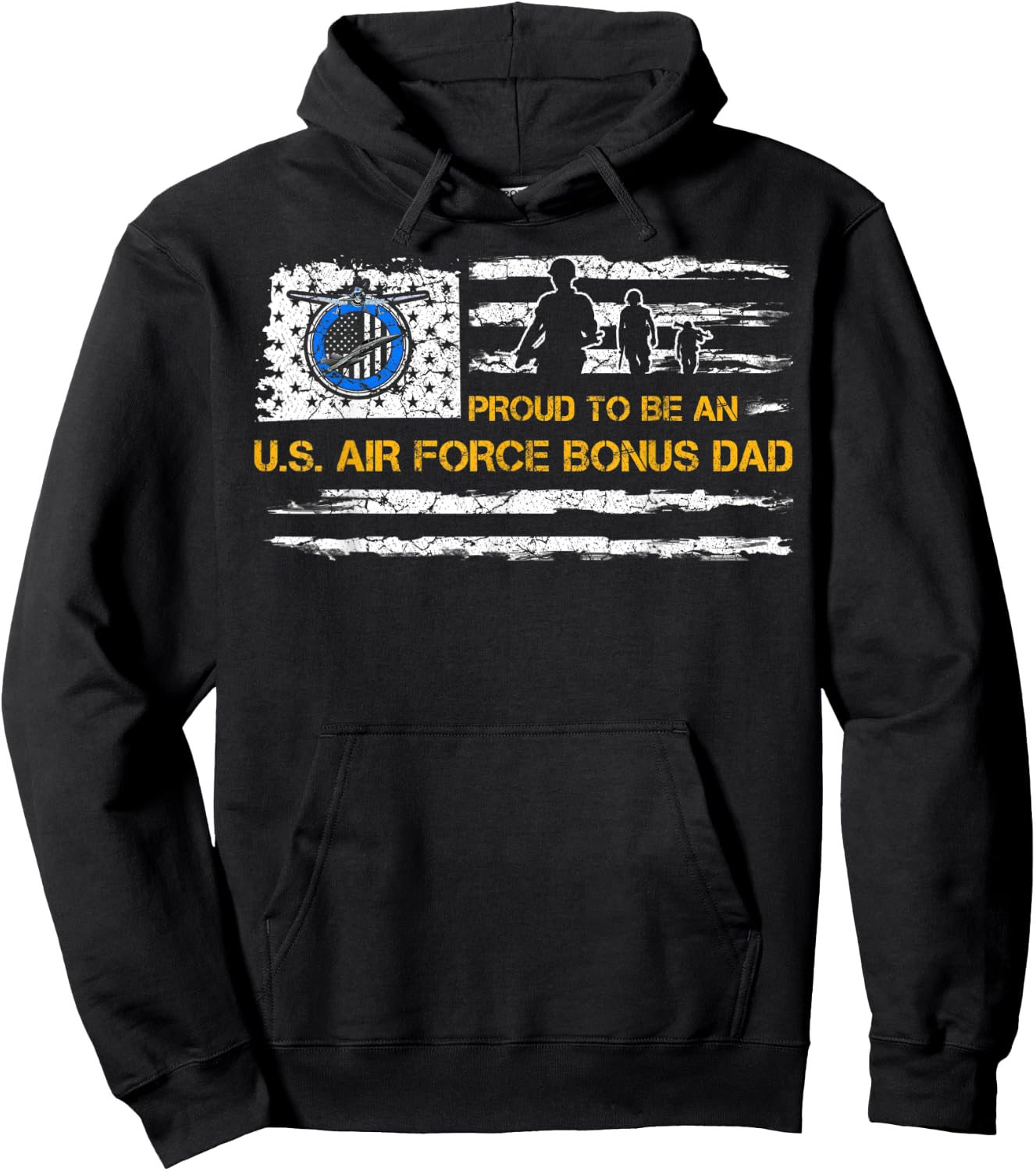 Vintage USA American Flag Proud To Be An Air Force Bonus Dad Women Men Hoodie - Hoodie | Black