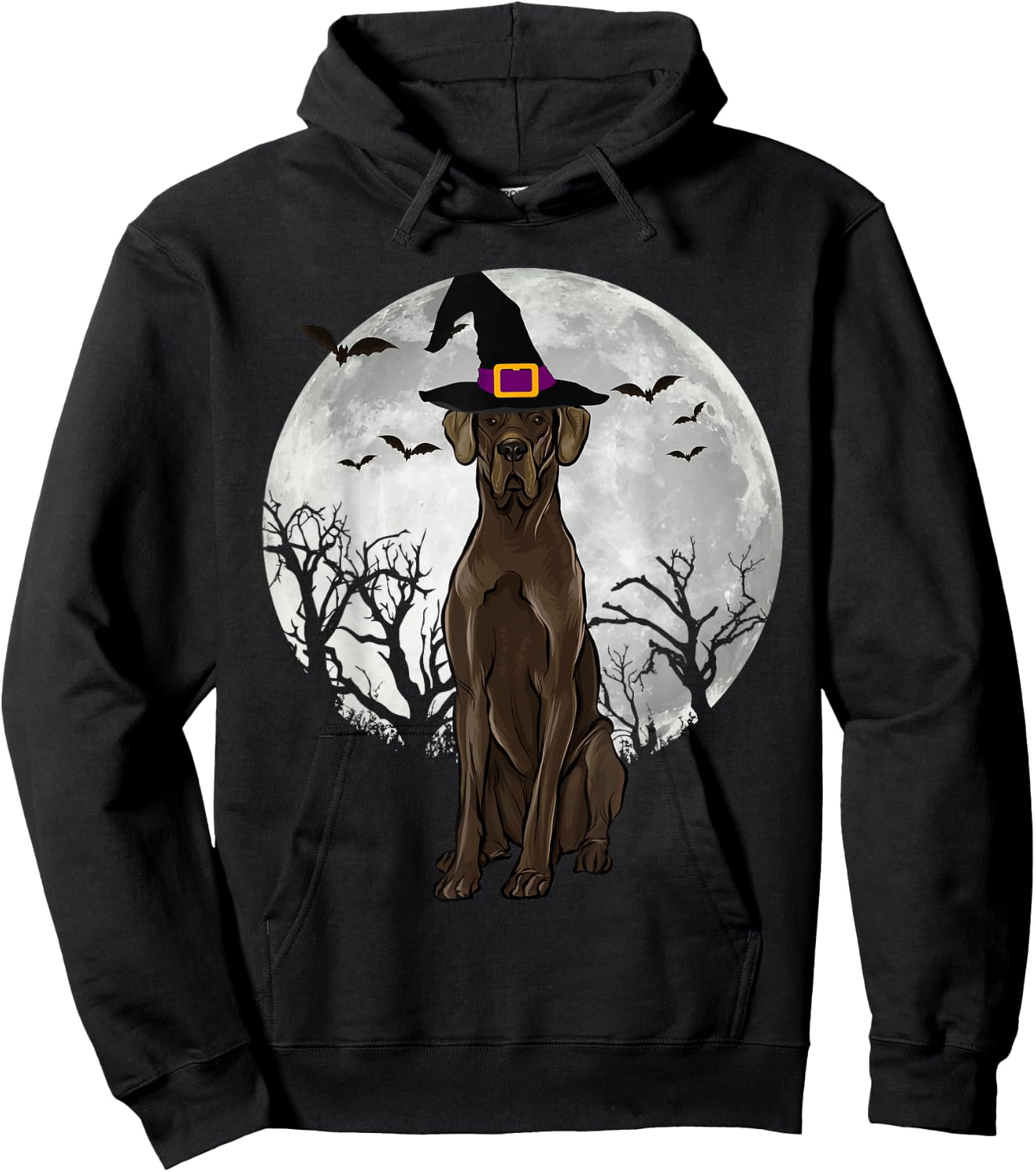 Scary Black Great Dane Dog Witch Hat Halloween Women Hoodie - Hoodie | Black