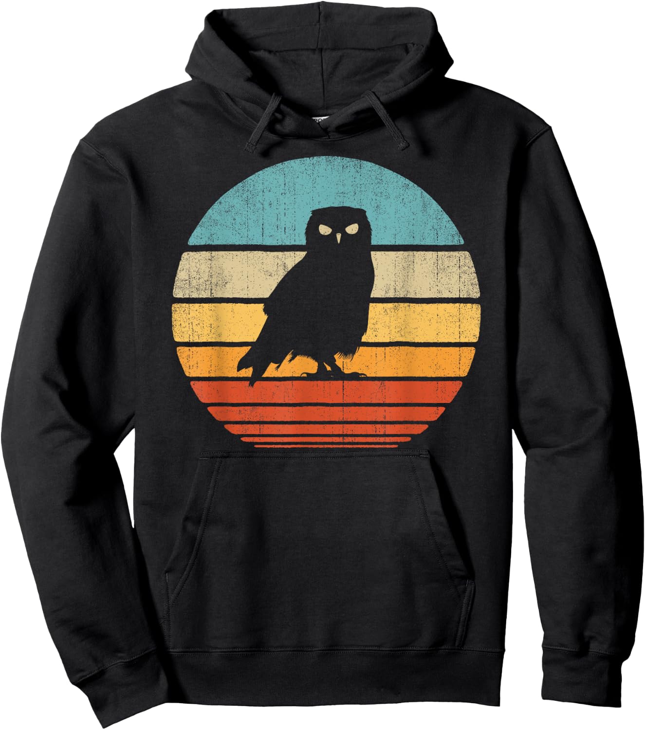 Owl Retro Vintage 60s 70s Sunset Bird Hoodie - Hoodie | Black