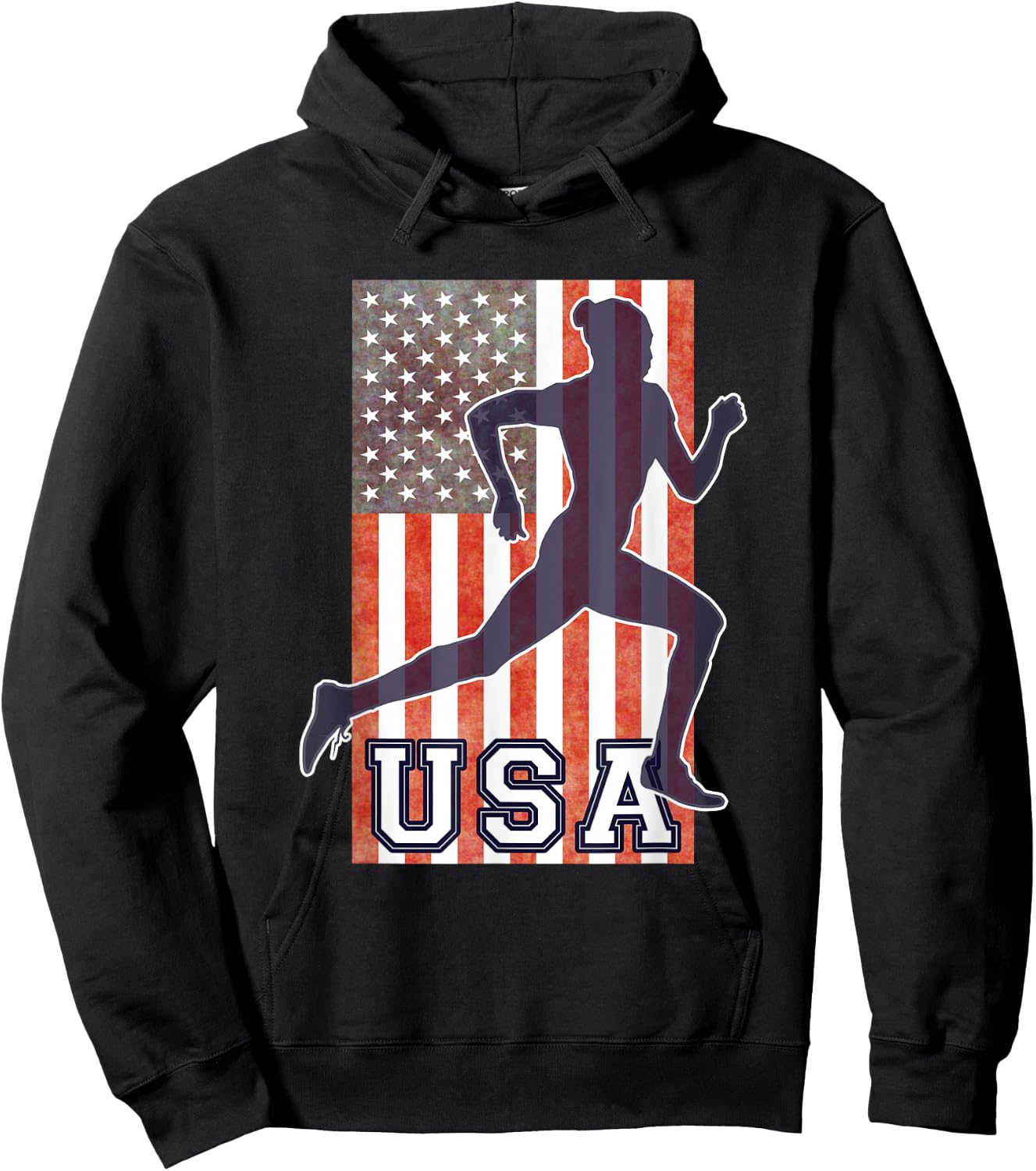 USA Women Running Track & Field Team American Flag Runner Hoodie - Hoodie | Black