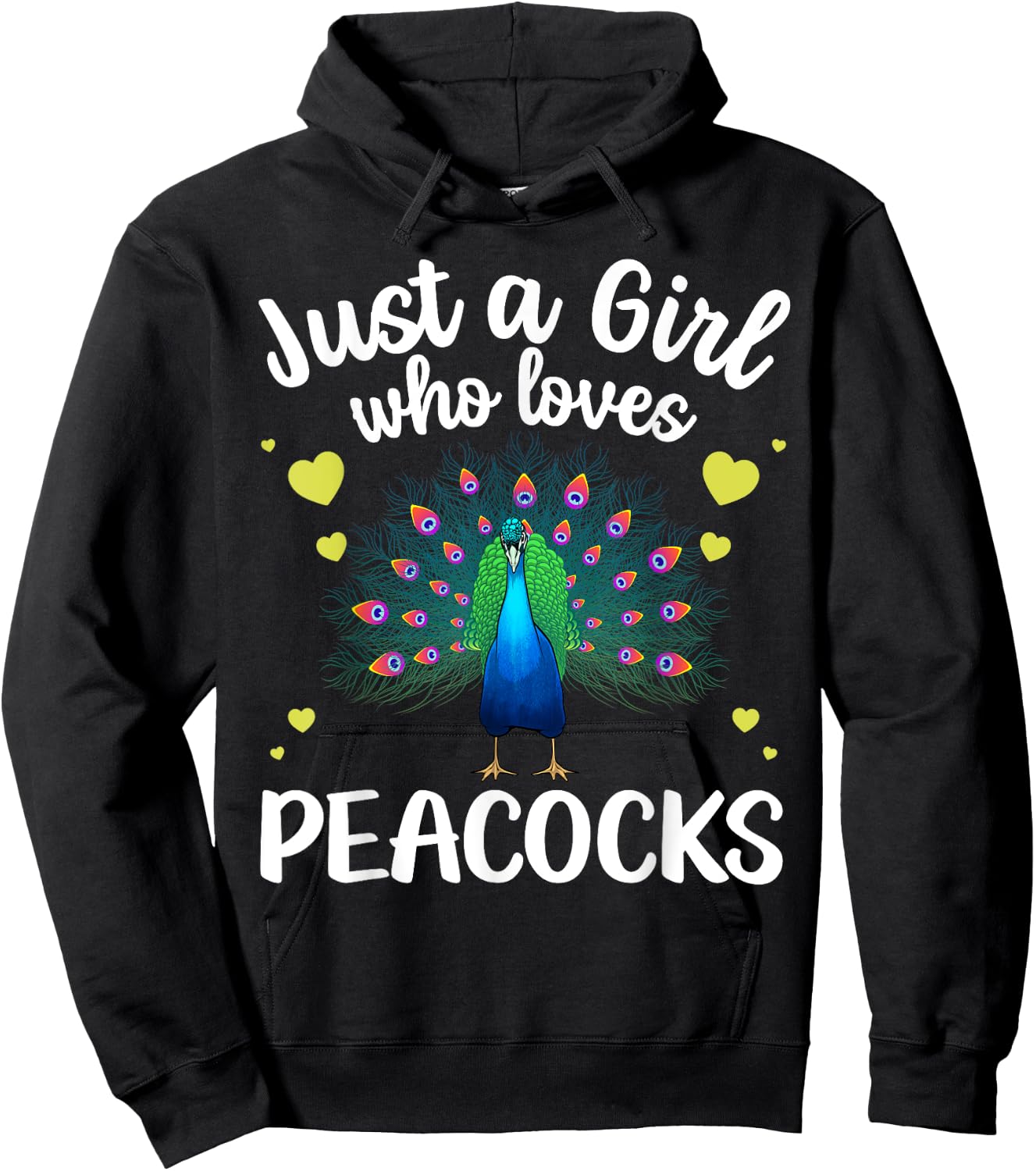 Funny Peacock Design For Girls Kids Youth Peacock Bird Lover Hoodie - Hoodie | Black