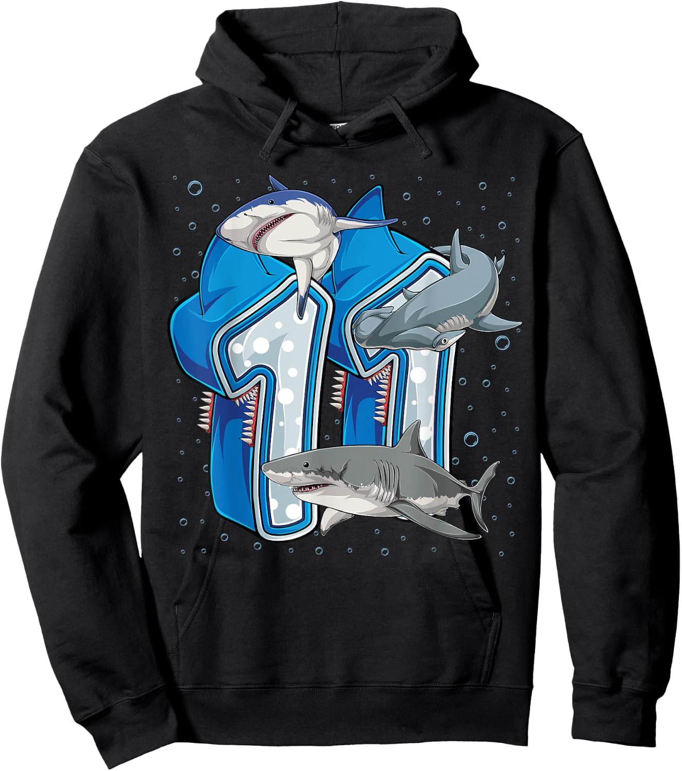 11th Birthday Boys Shark 11 years Old Ocean Shark B-day Hoodie - Hoodie | Black
