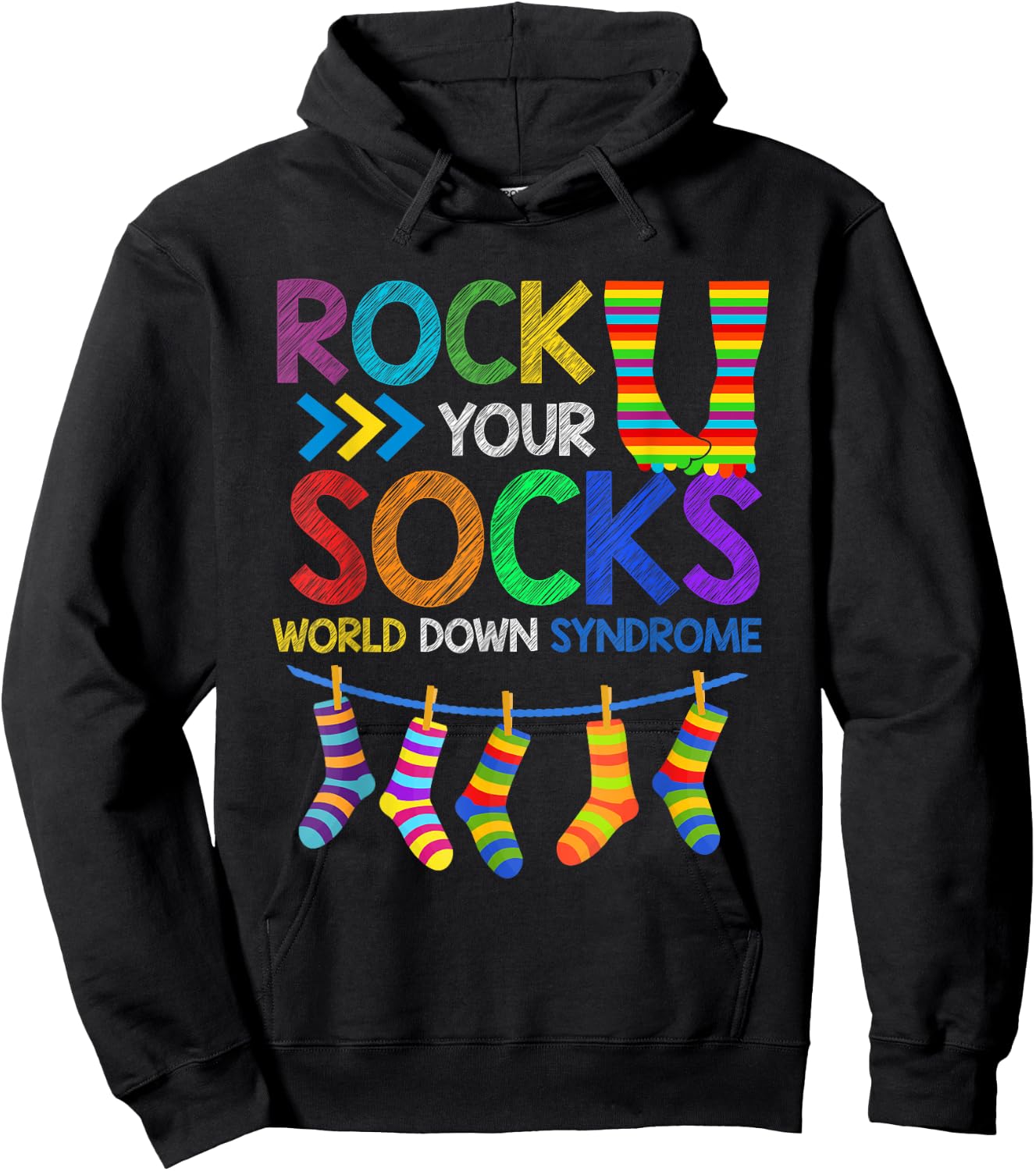Rock Your Socks Down Syndrome Awareness Teachers Women Kids Hoodie - Hoodie | Black
