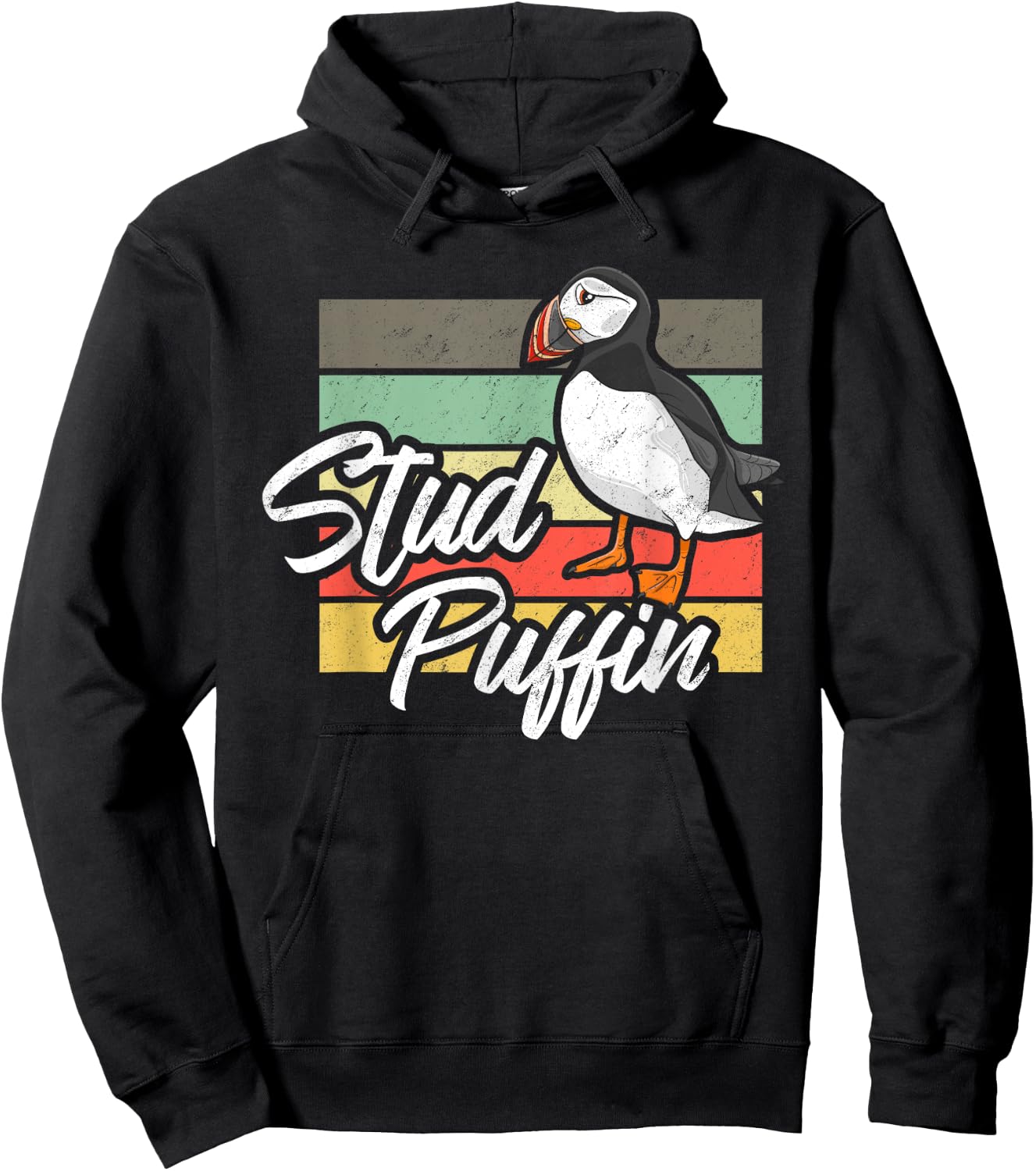 Stud Puffin - Funny Bird Seabird Vintage Retro Hoodie - Hoodie | Black